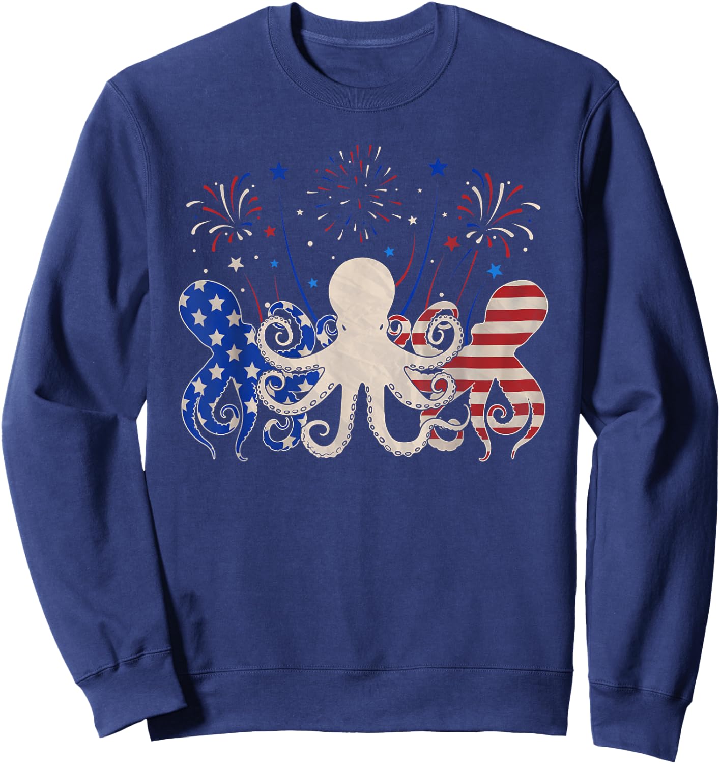 Three Octopus 4th of July Patriotic American Flag Sweatshirt - Sweatshirt | Navy