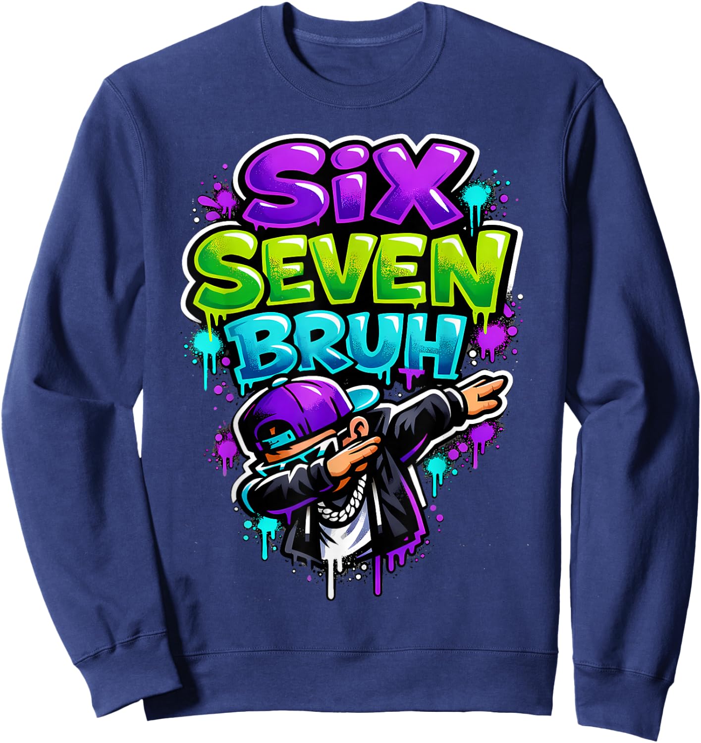 Six Seven Bruh - Dabbing Boy Graffiti Sweatshirt - Sweatshirt | Navy