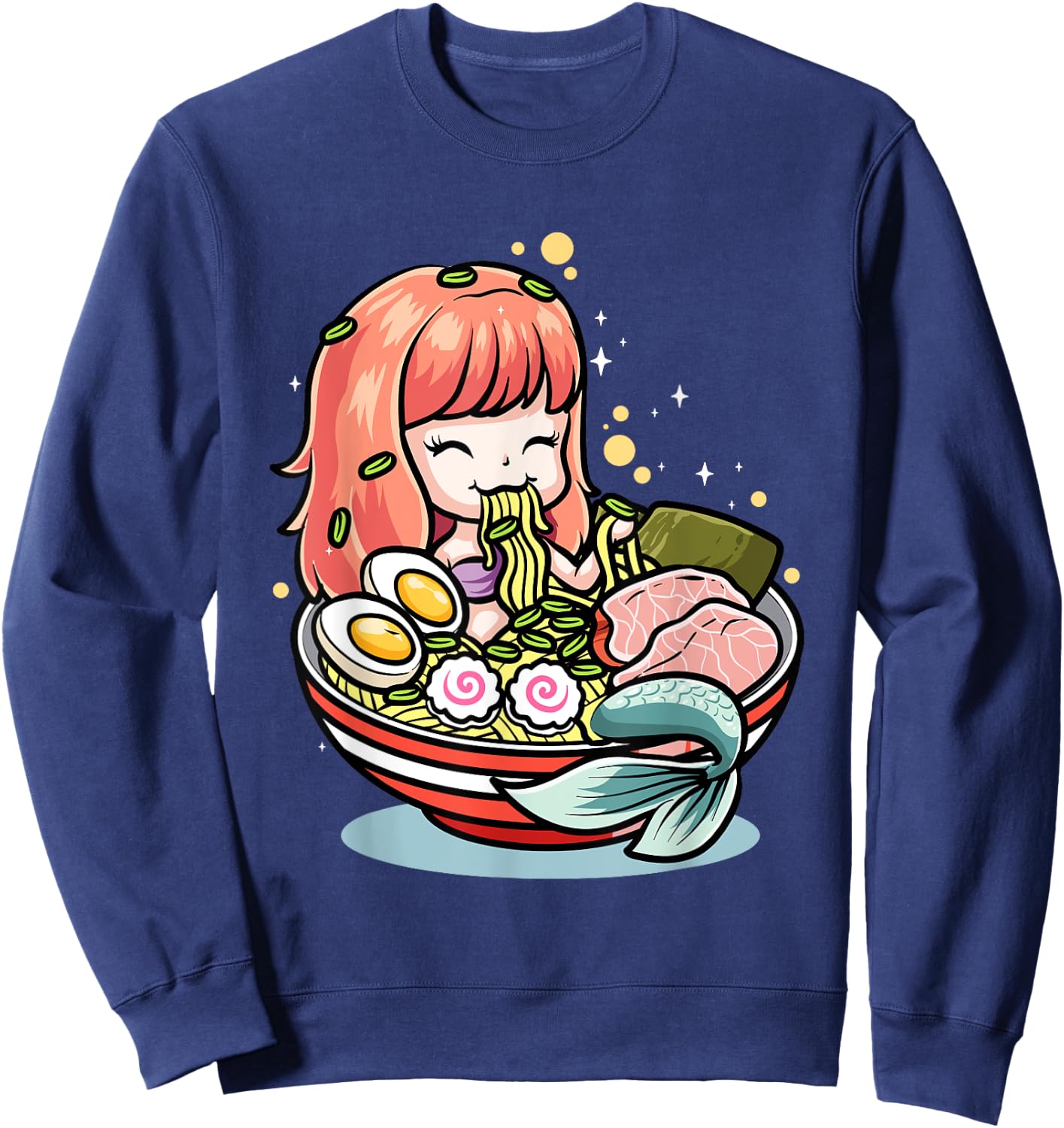 Cute Mermaid Eating Ramen Kawaii Noodle Bowl Sweatshirt - Sweatshirt | Navy