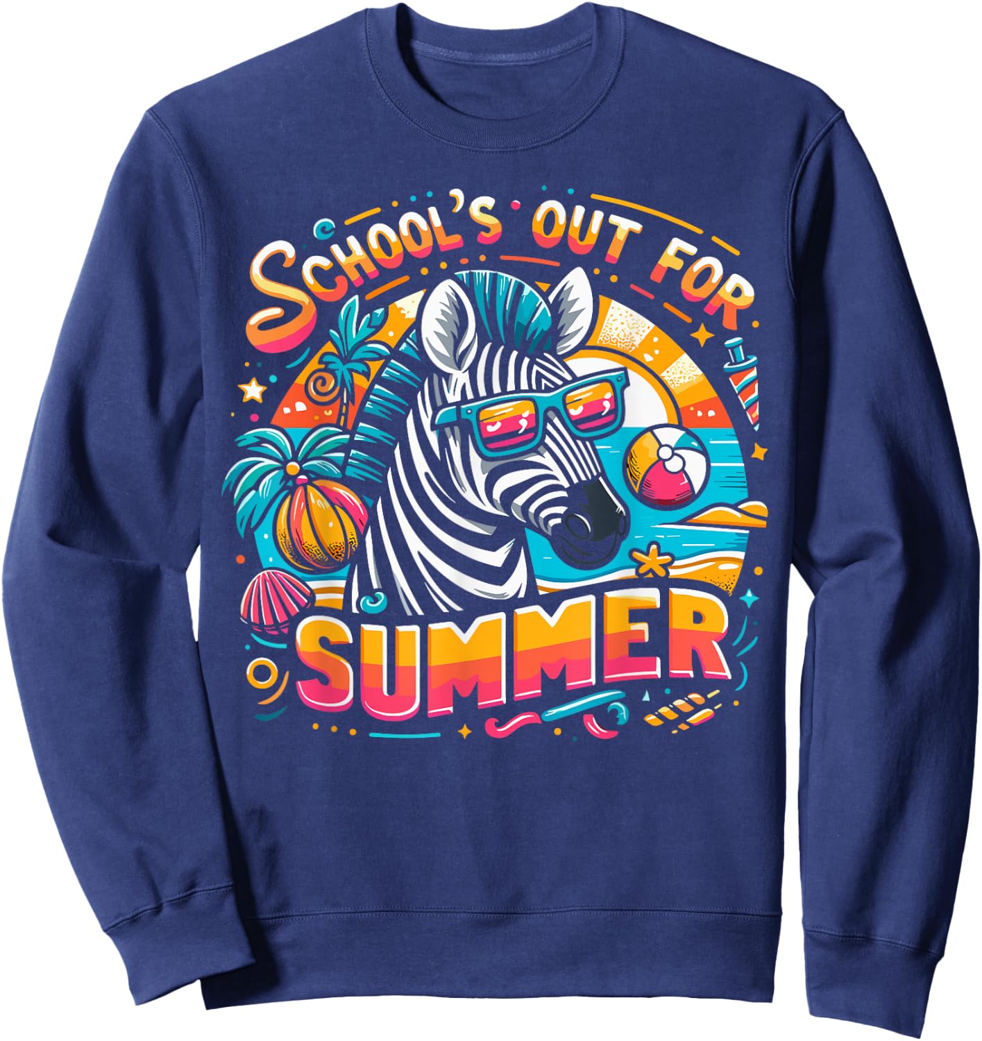 Funny Schools Out For Summer Teacher Kids Boys Girls Zebra Sweatshirt - Sweatshirt | Navy