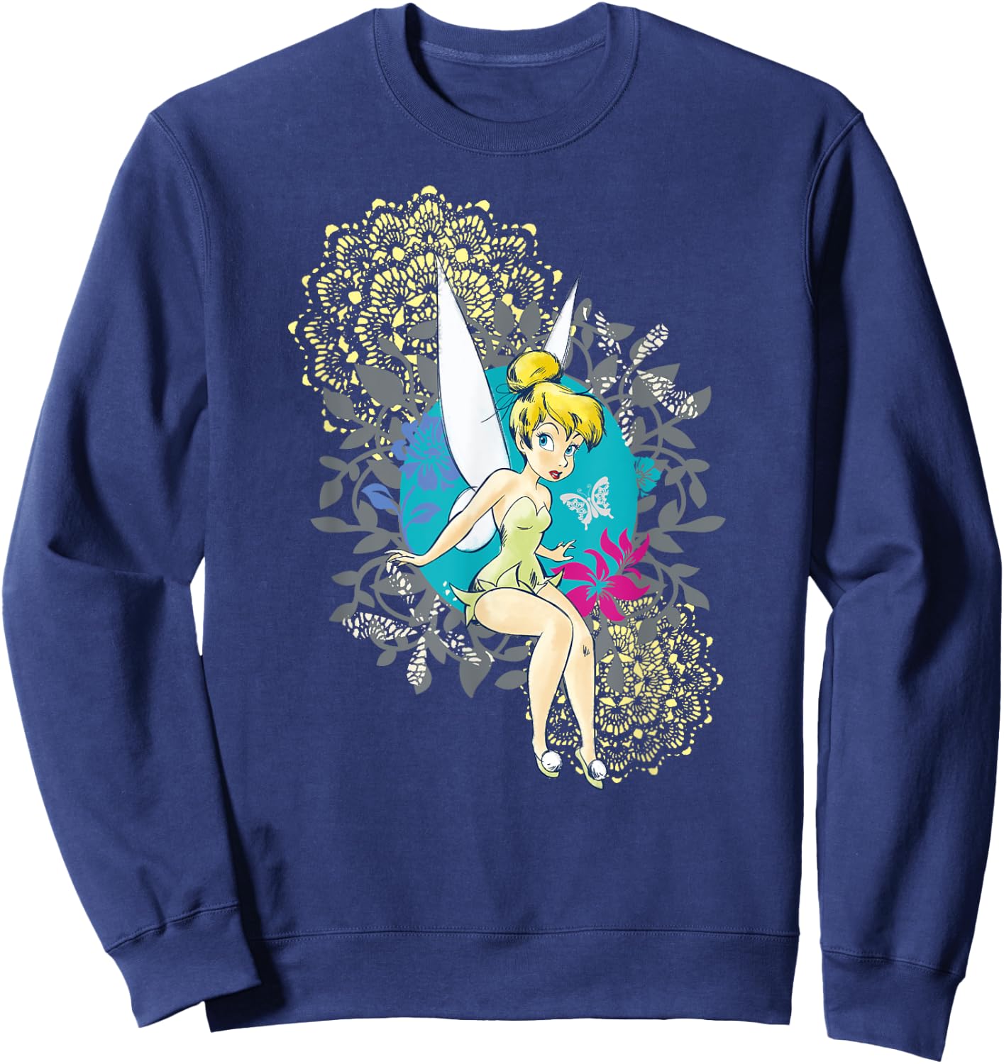 Tinkerbell Floral Pattern , Black, S Sweatshirt - Sweatshirt | Navy