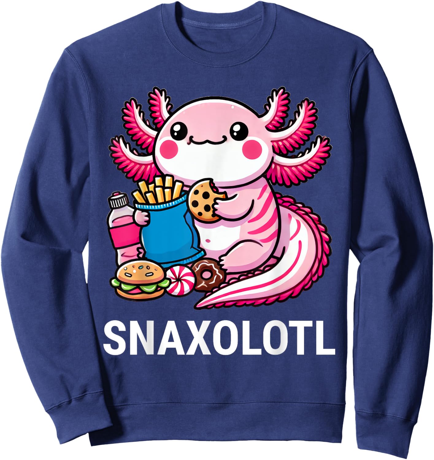Snaxolotl Axolotl Snacks Funny Food Kawaii Sweatshirt - Sweatshirt | Navy