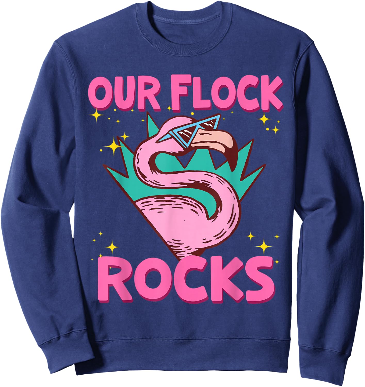 Our Flock Rocks Flamingo Matching Family Vacation Group Sweatshirt - Sweatshirt | Navy