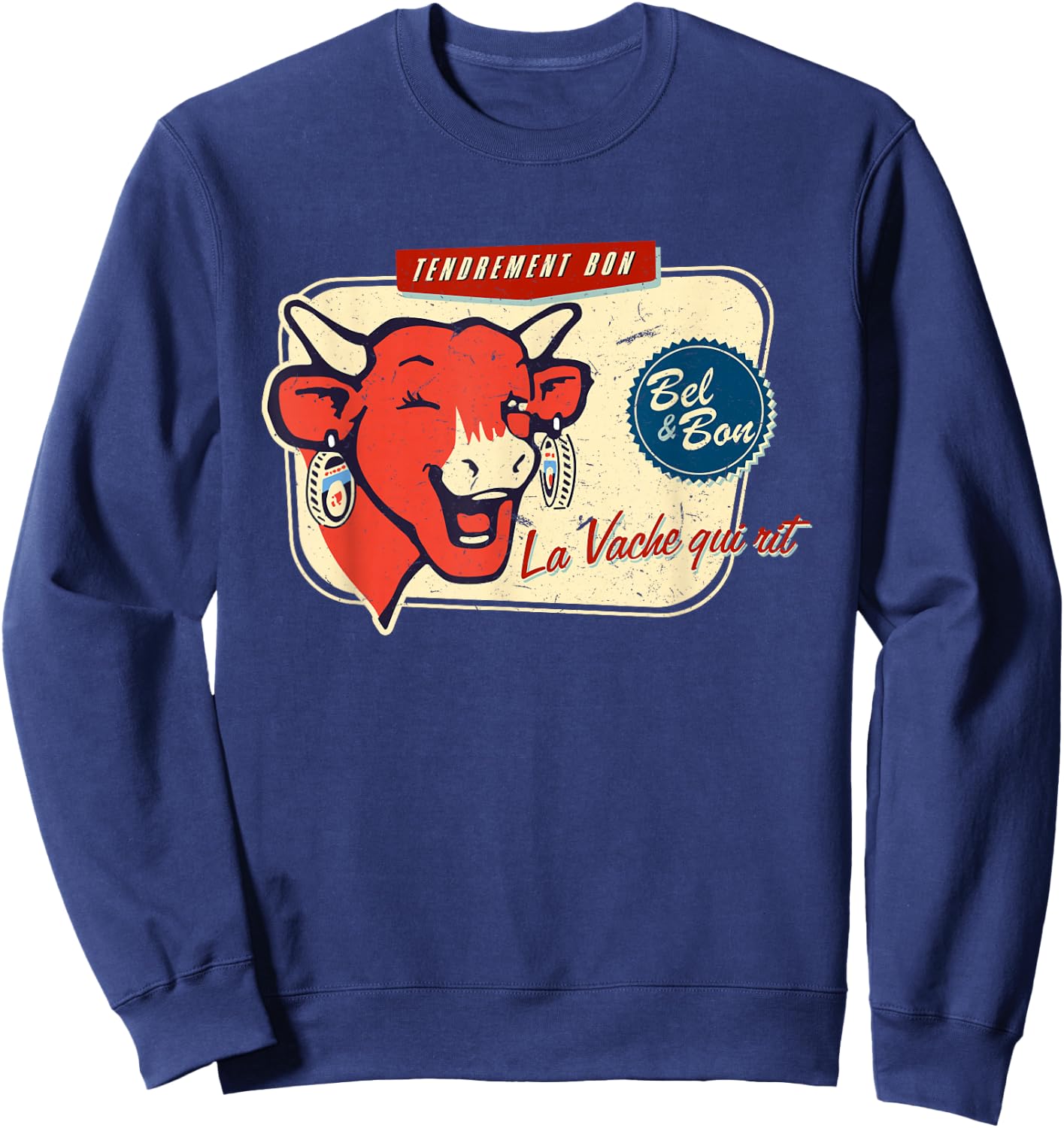 The Laughing Cow La Vache Qui Rit Retro Distressed Sweatshirt - Sweatshirt | Navy