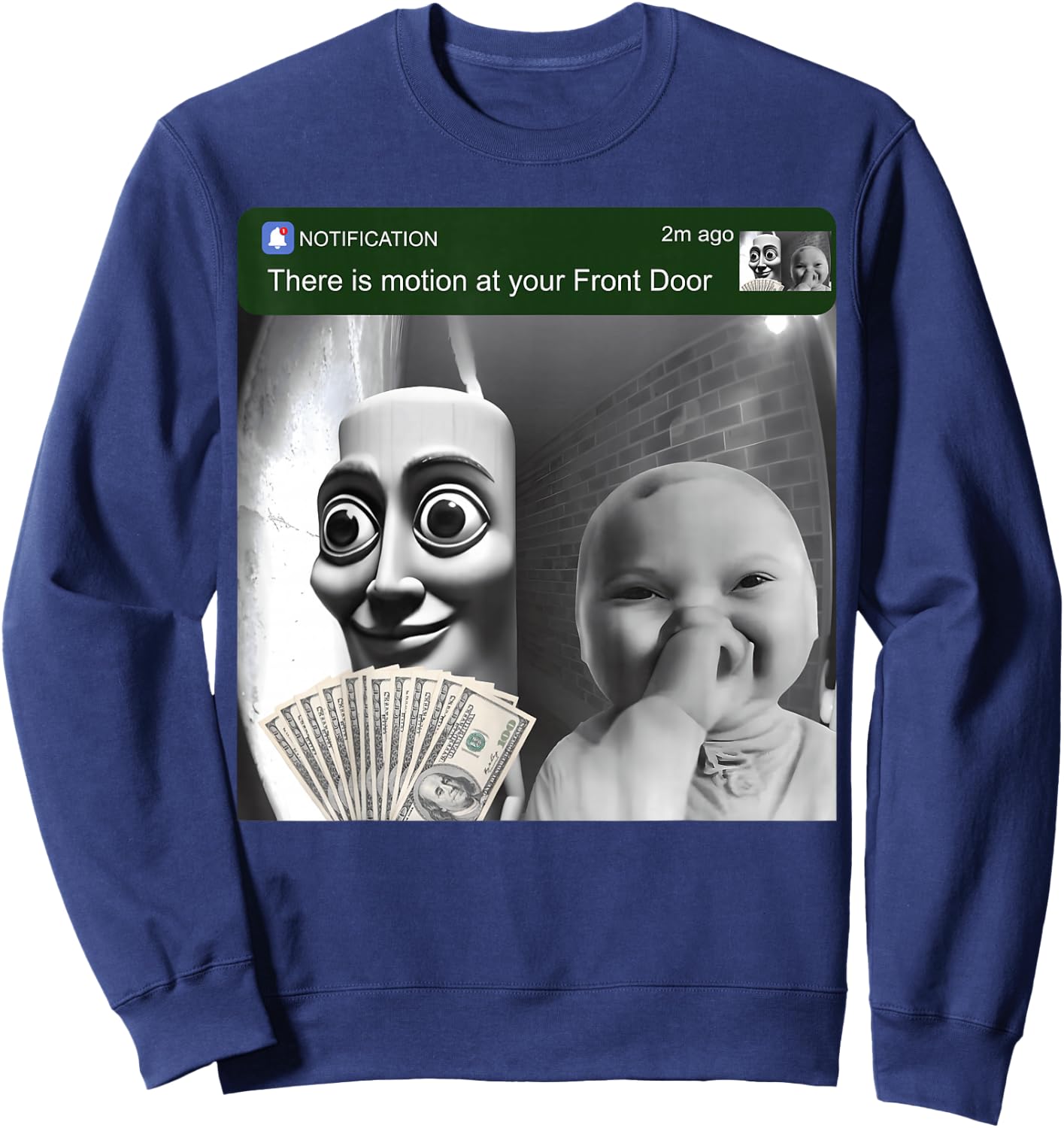 There is Motion at Your Front Door Ai Baby Tung Sahur Sweatshirt - Sweatshirt | Navy