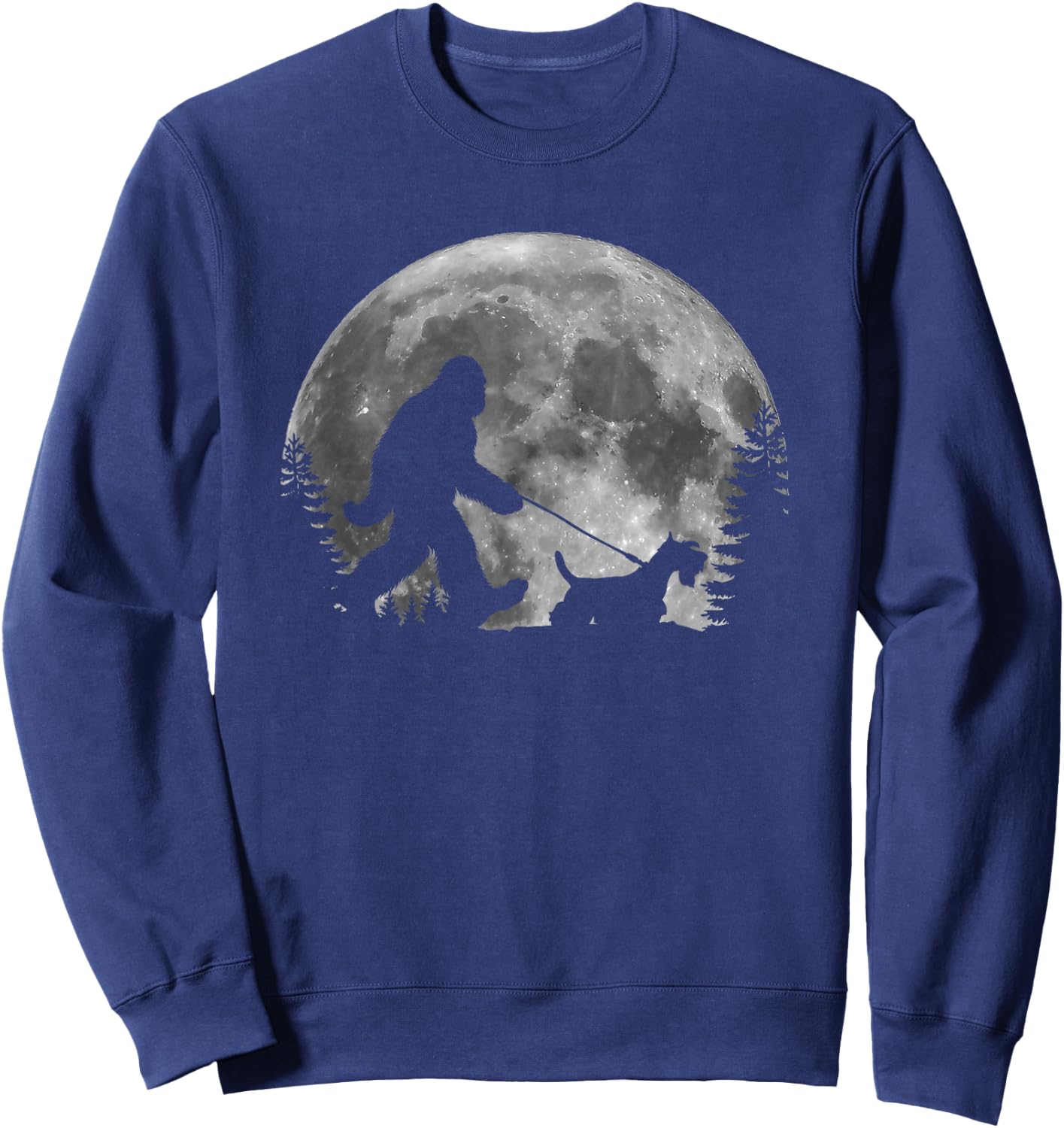 Bigfoot Walking a Dog Funny Scottish Terrier Moon Halloween Women Kids Sweatshirt - Sweatshirt | Navy