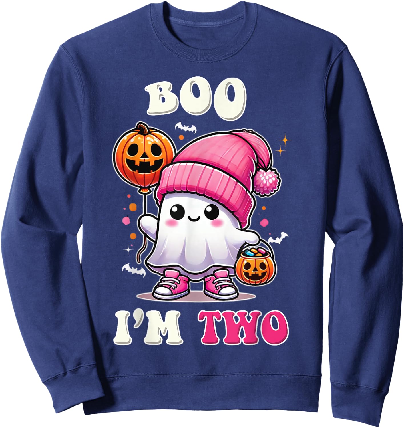 Boo I'm Two Ghost 2nd Birthday Halloween Pink Bow Girl Sweatshirt - Sweatshirt | Navy