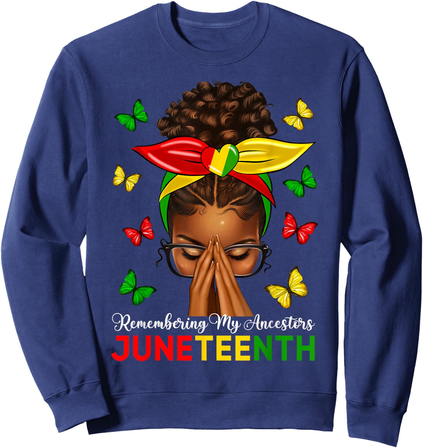 Black Women Afro Messy Bun Celebrate Juneteenth 1865 Sweatshirt - Sweatshirt | Navy