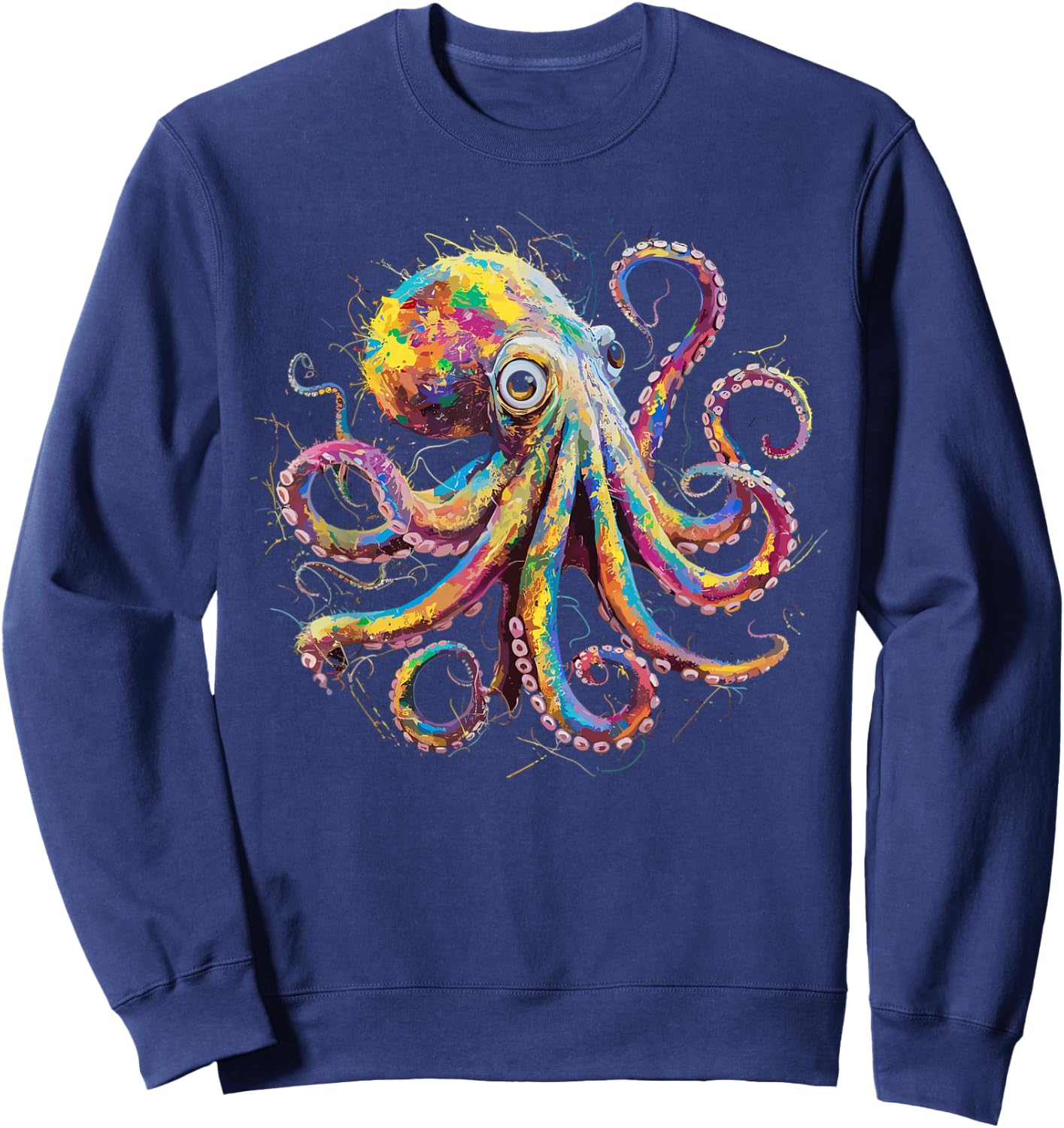 Colorful Paint Splash Octopus Art Graphic Sweatshirt - Sweatshirt | Navy