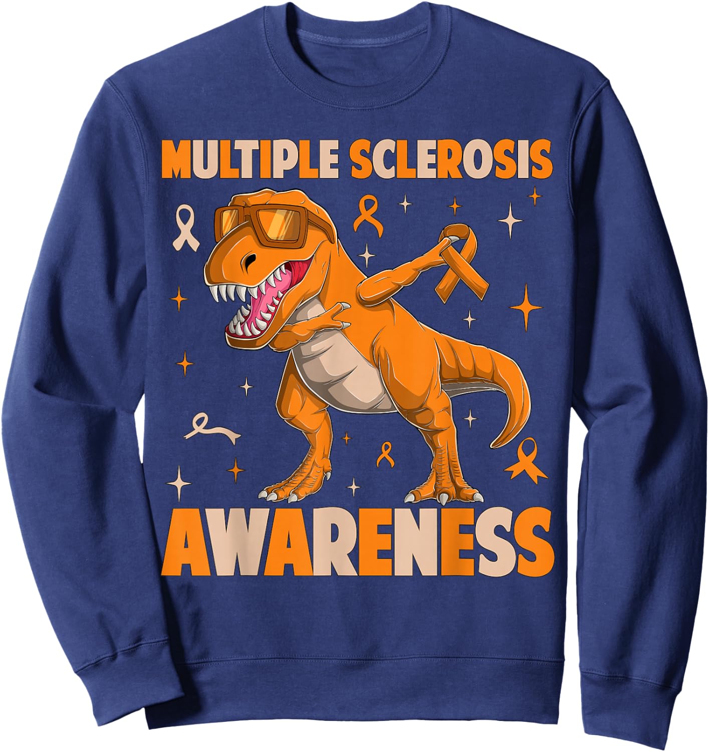 Multiple Sclerosis MS Awareness T-rex Dinosaur Gifts Sweatshirt - Sweatshirt | Navy