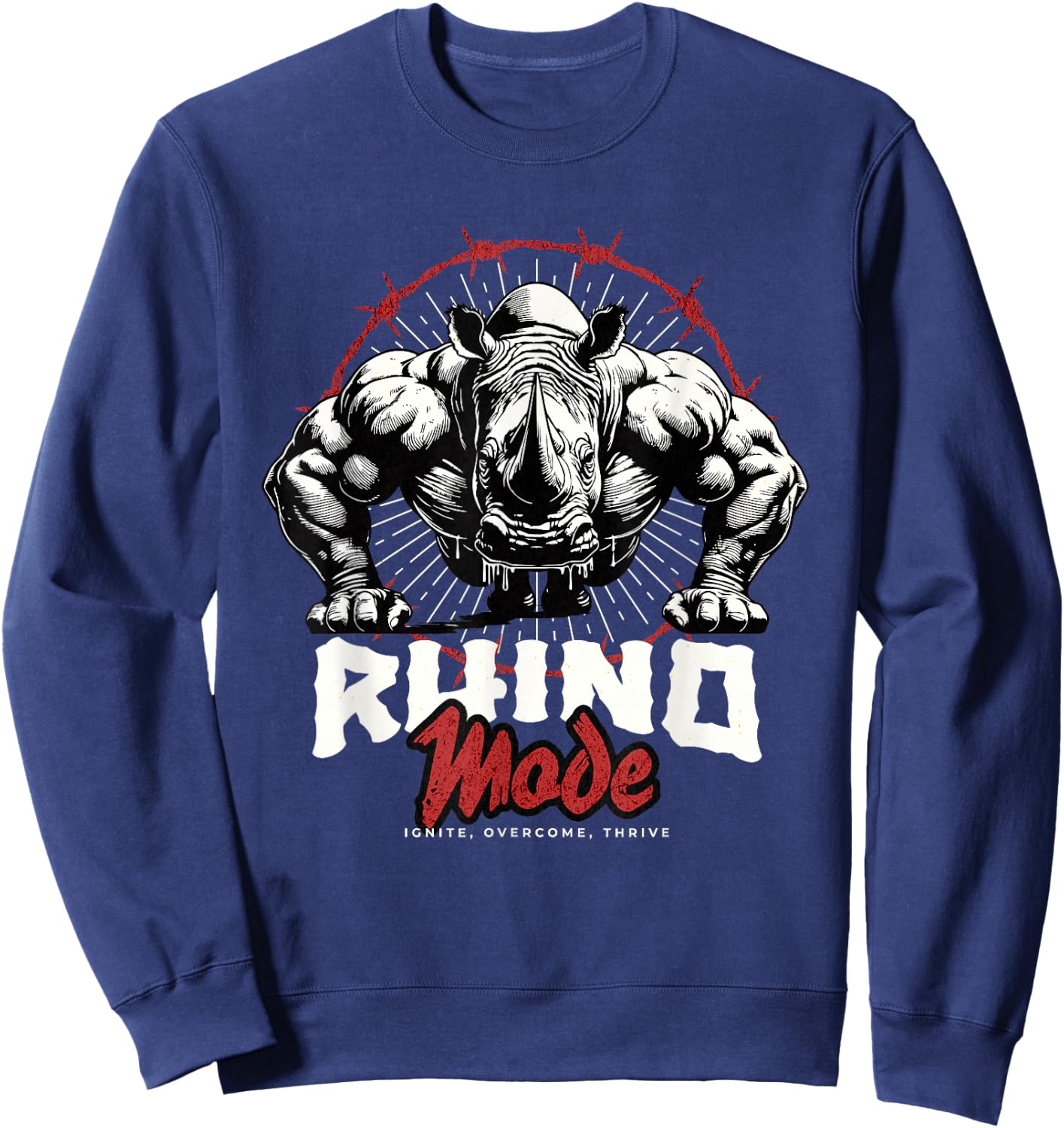 Rhino Mode Pushup Rhino Gym Workout Motivation Sweatshirt - Sweatshirt | Navy