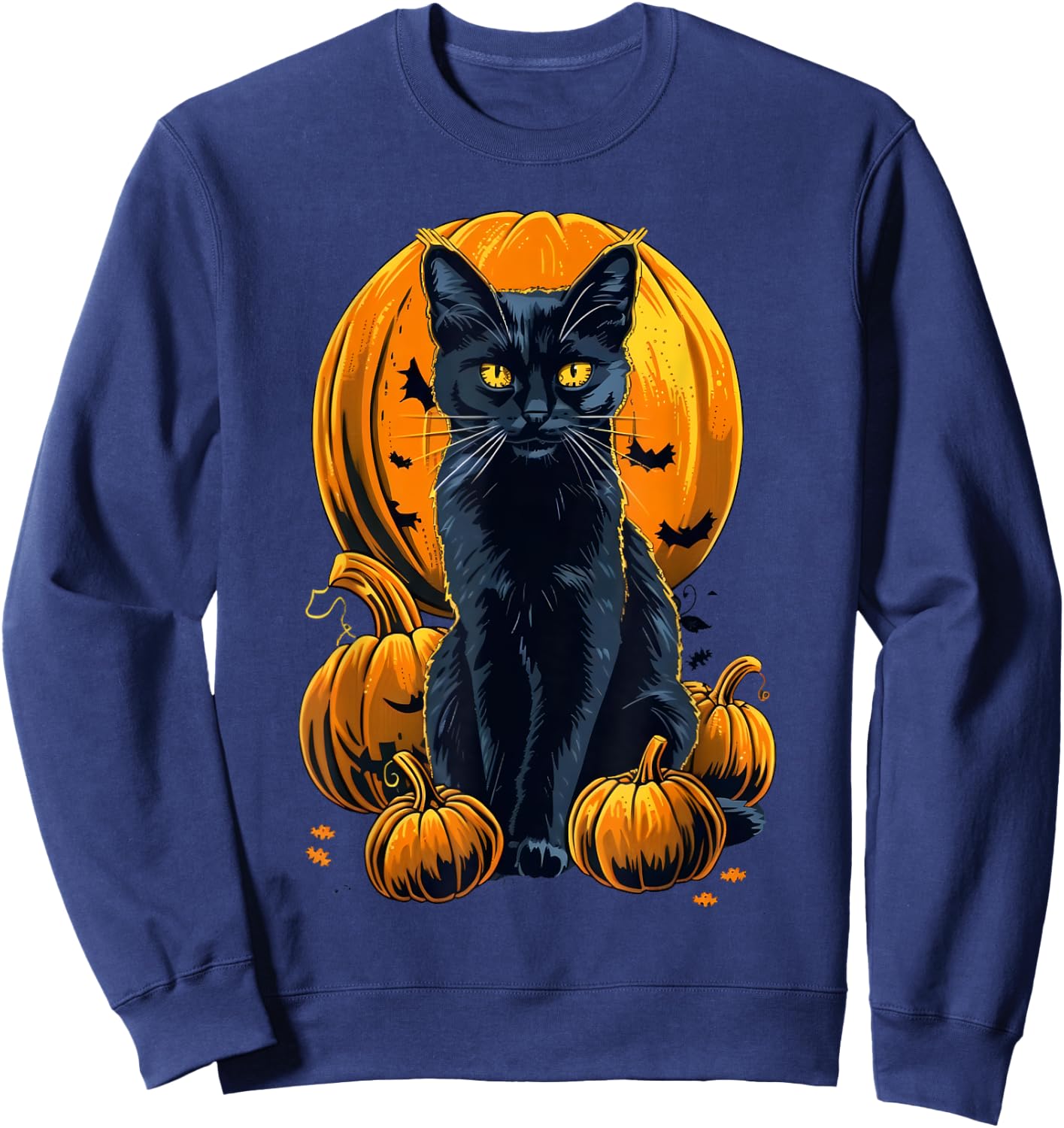 Retro Black Cat Halloween Pumpkin Costume Men Kids Sweatshirt - Sweatshirt | Navy