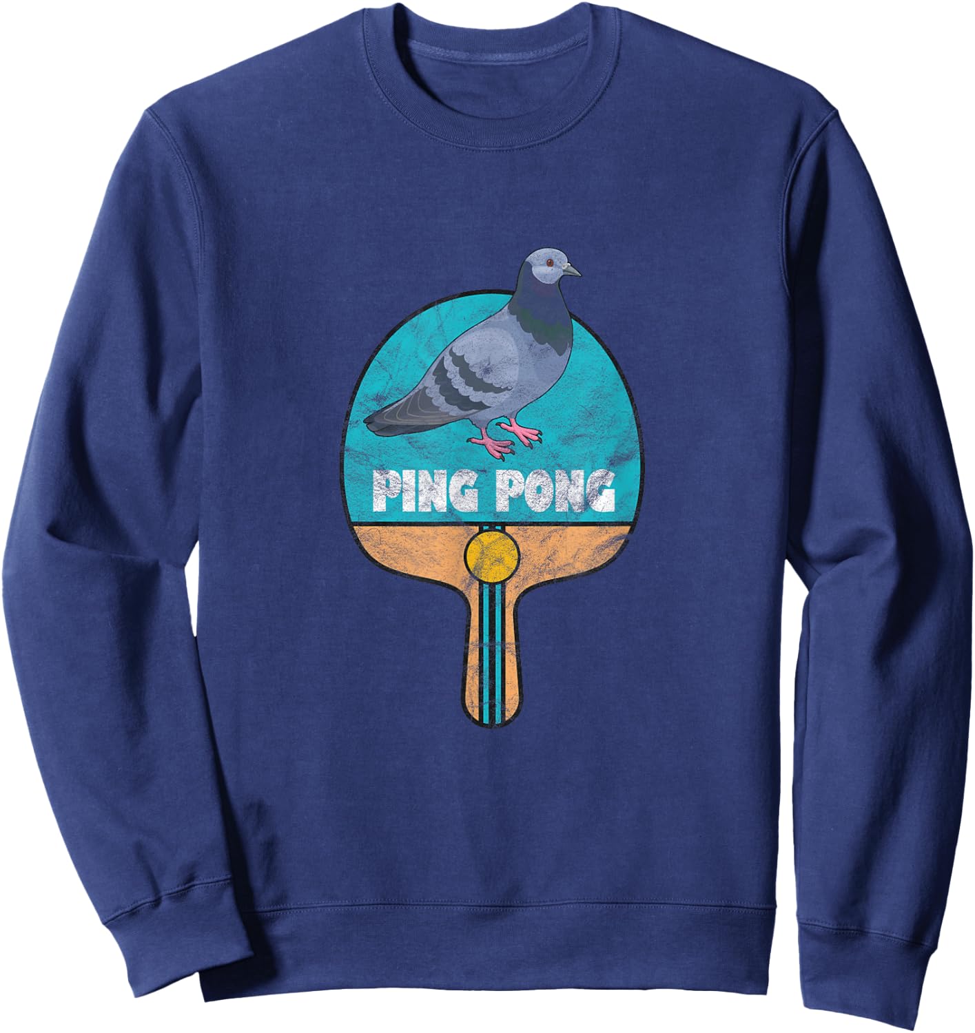 Ping Pong Paddle Pigeon Table Tennis Distressed Sweatshirt - Sweatshirt | Navy