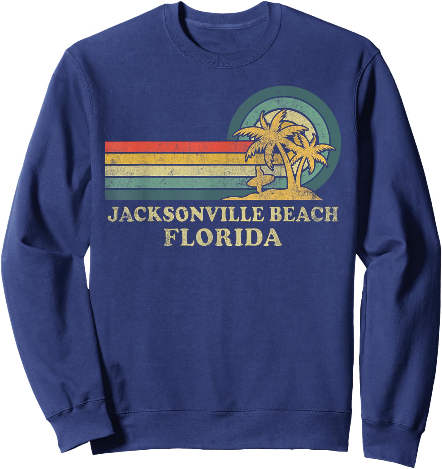 Jacksonville Beach Florida Family Vacation Vintage Palm Tree Sweatshirt - Sweatshirt | Navy