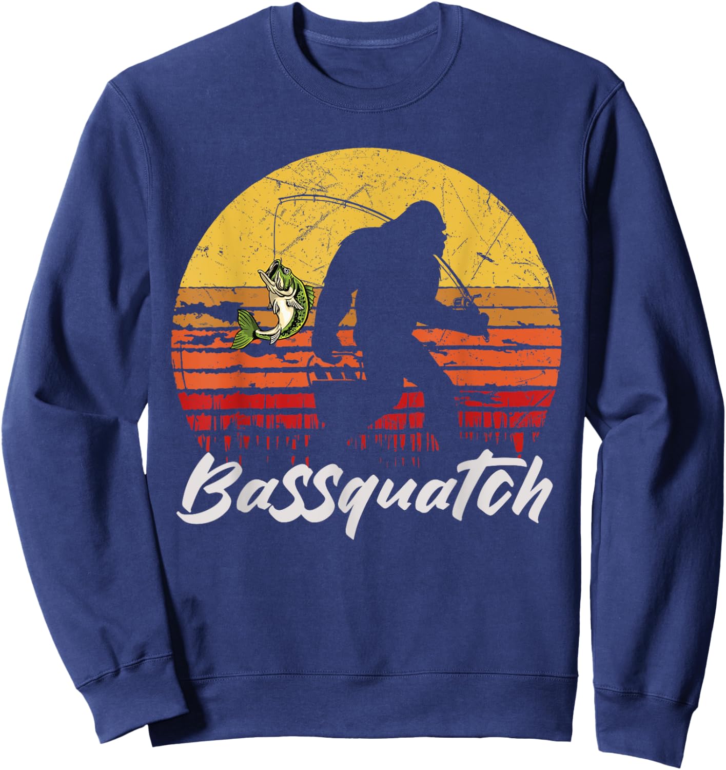 Man Outdoor Fishing Bassquatch Bigfoot Bass Fish Vintage Sweatshirt - Sweatshirt | Navy