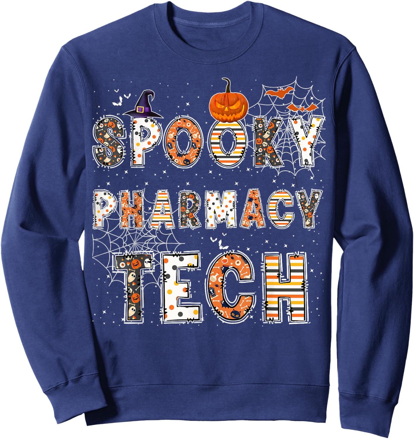 Spooky Pharmacy Technician Halloween Costume Pharmacy Tech Sweatshirt - Sweatshirt | Navy
