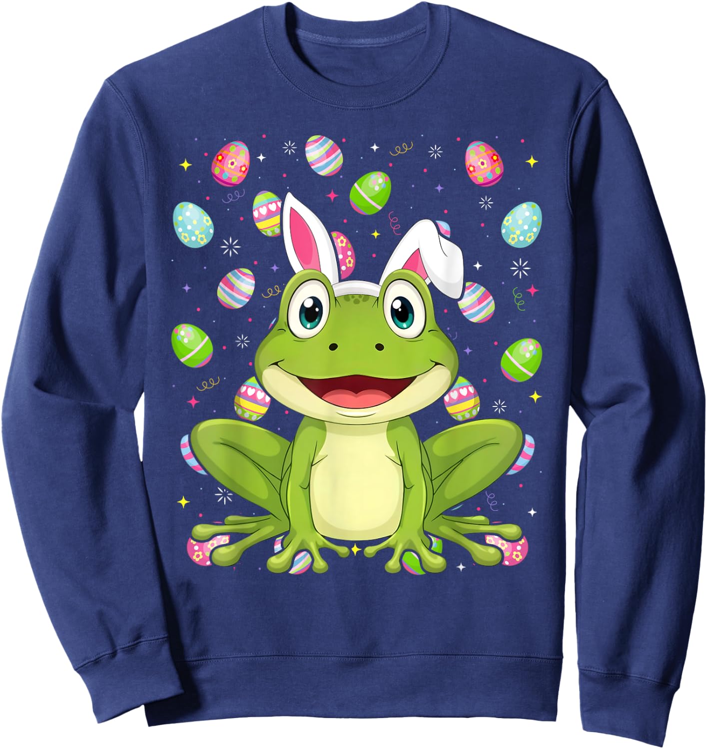 Frog Happy Easter Egg Hunt Bunny Ear Frog Easter Sweatshirt - Sweatshirt | Navy