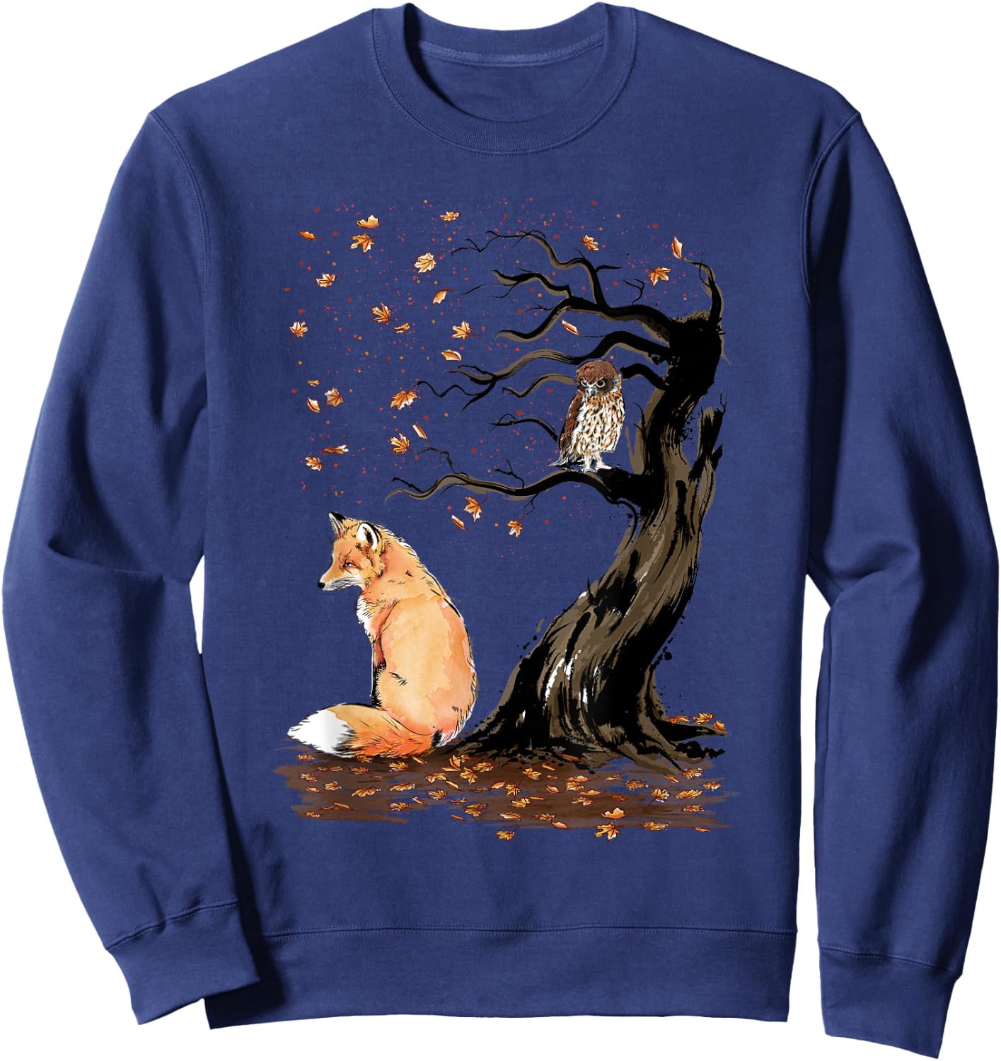 Winds of autumn Sumi-e The fox and the Owl Sweatshirt - Sweatshirt | Navy