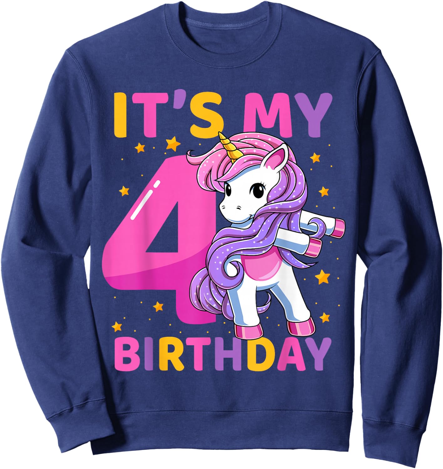 4 Years Old Unicorn Flossing 4th Birthday Party Girls Kids Sweatshirt - Sweatshirt | Navy
