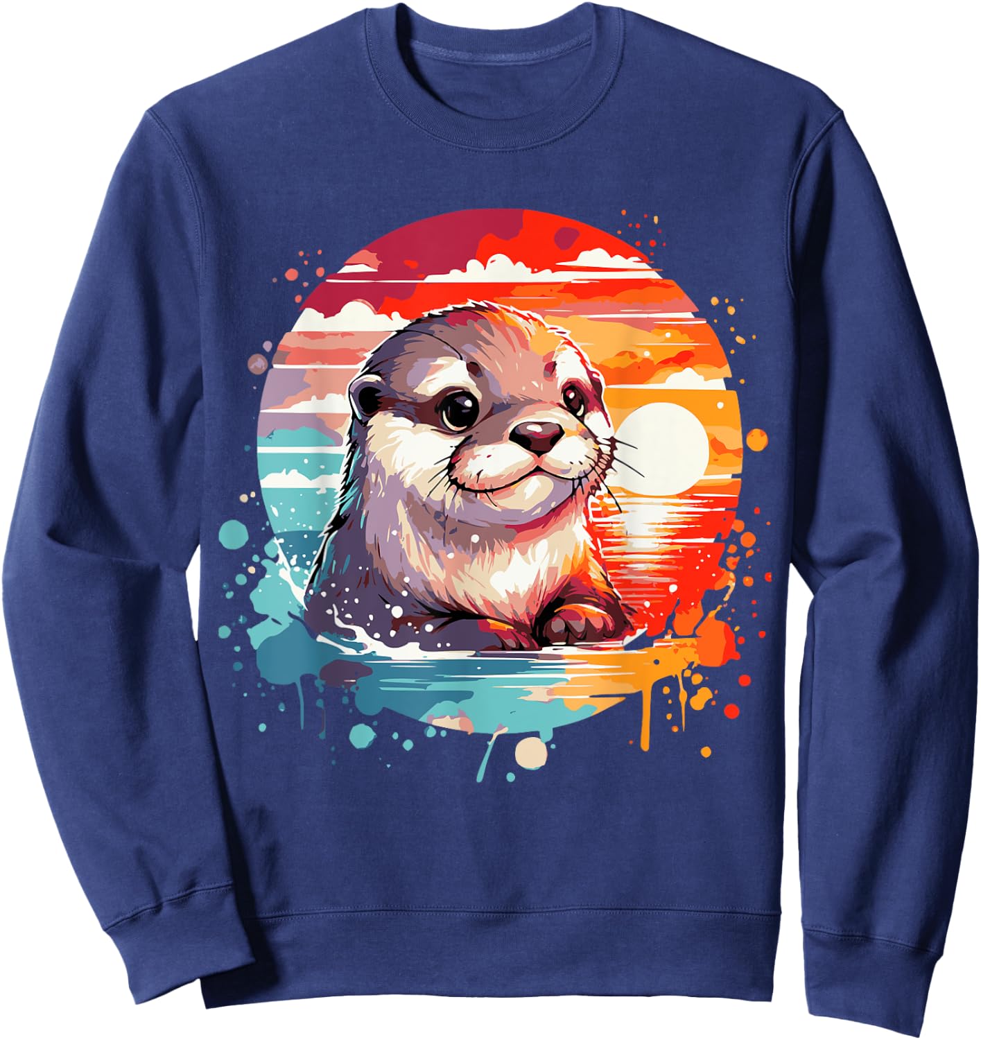 Cute Otter Spirit Animal River Otter Colorful Sunset Sweatshirt - Sweatshirt | Navy