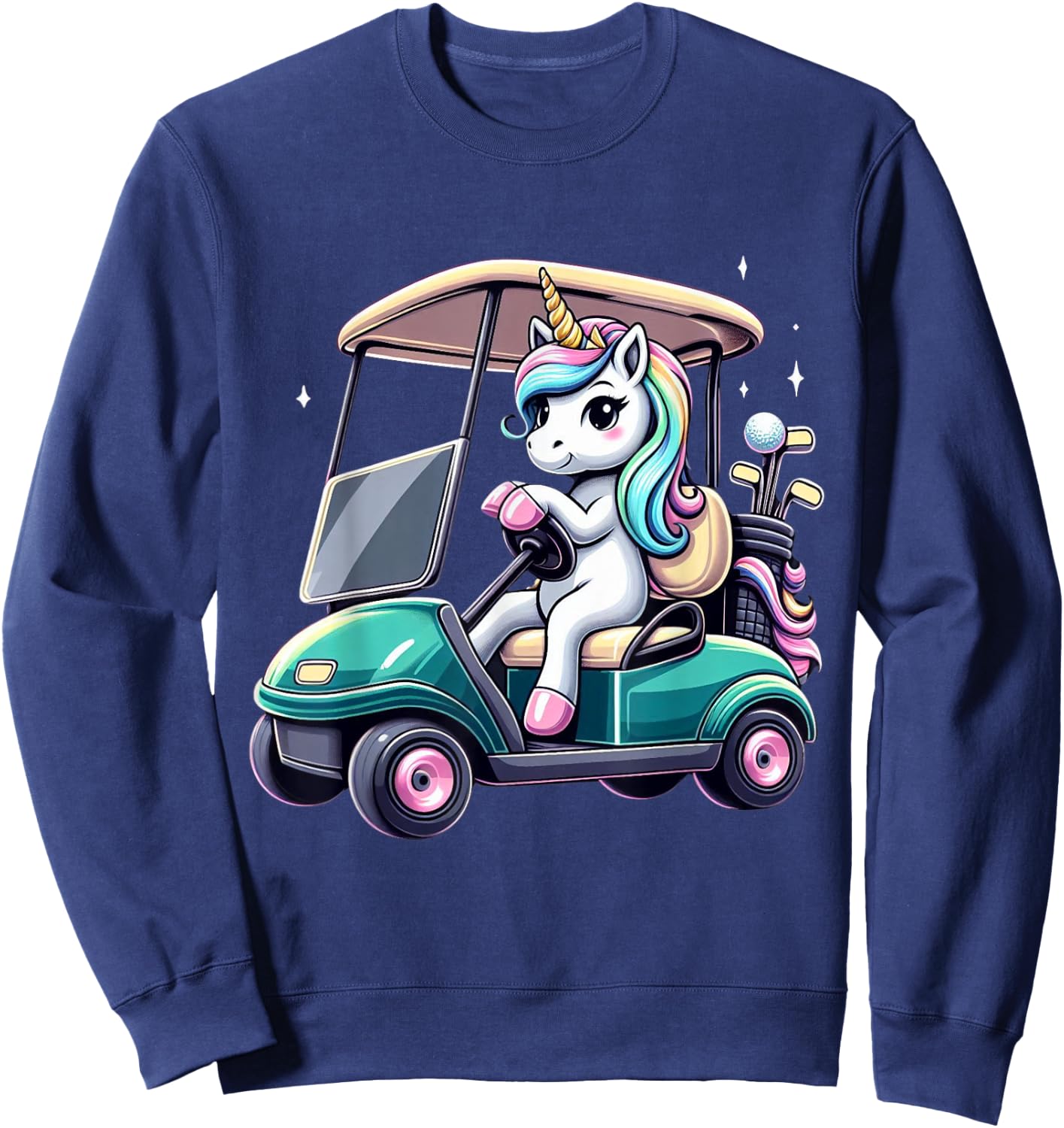 Unicorn Riding Golf Cart Boys Girls Women Kids Teens Rainbow Sweatshirt - Sweatshirt | Navy