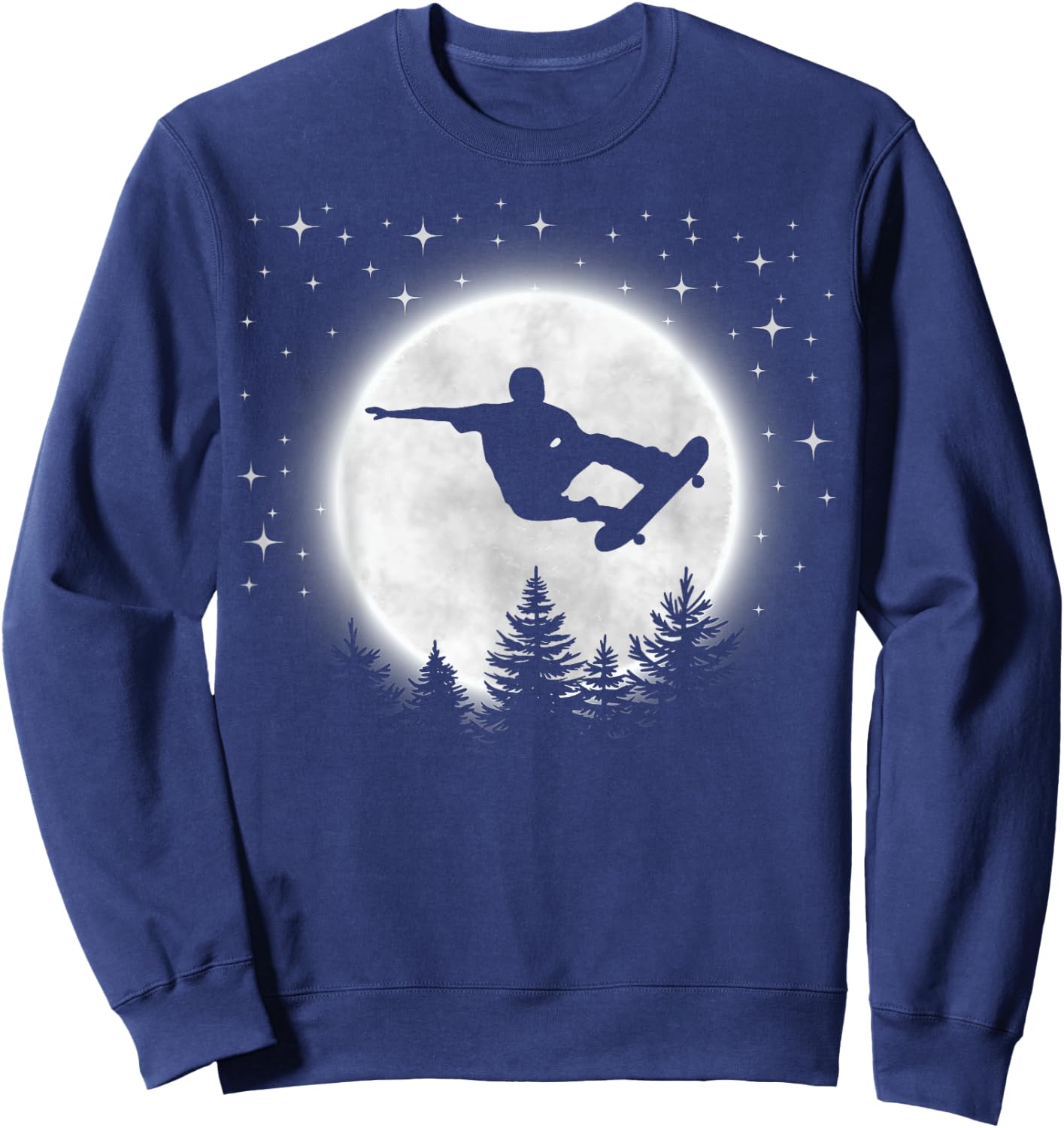 Funny Skateboarder Silhouette Skateboarding Moon Forest Sweatshirt - Sweatshirt | Navy