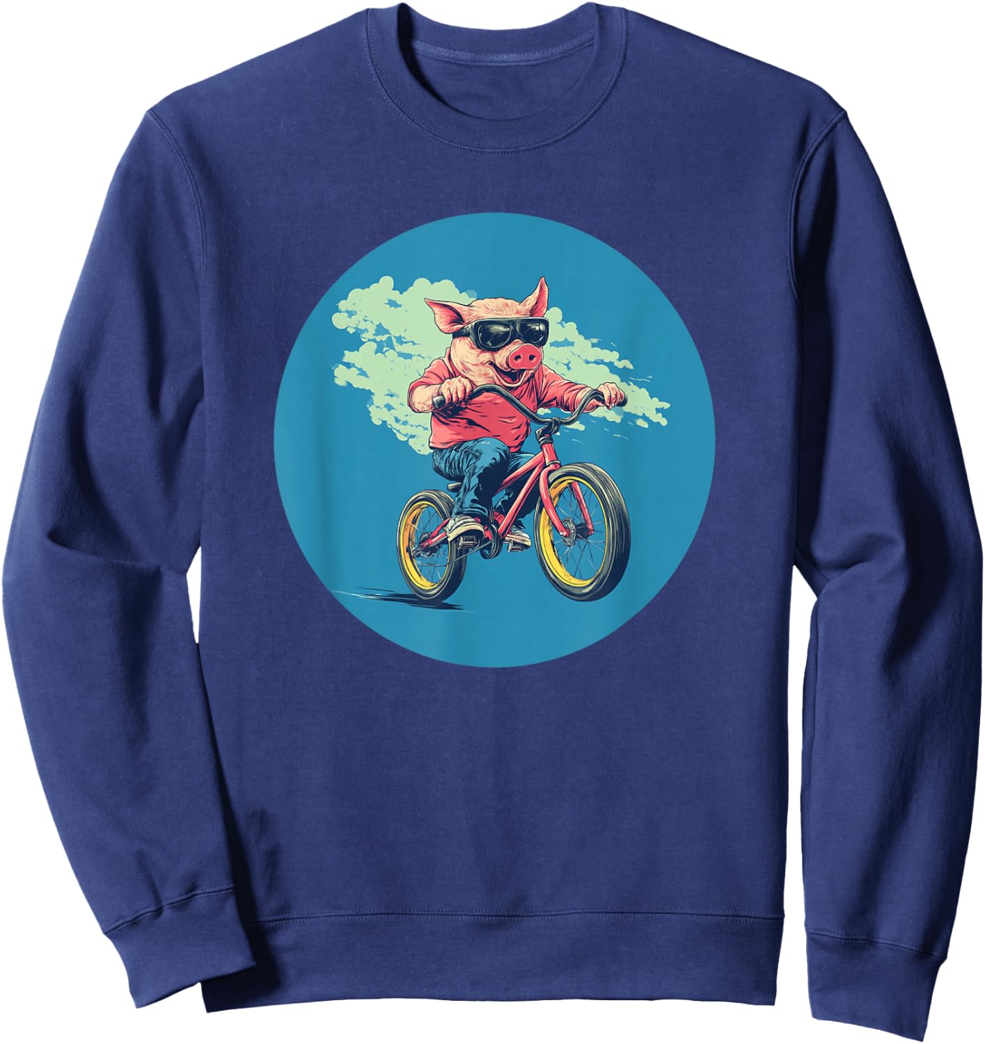 Comical Pig on a Bicycle for a Quirky Adventure Sweatshirt - Sweatshirt | Navy