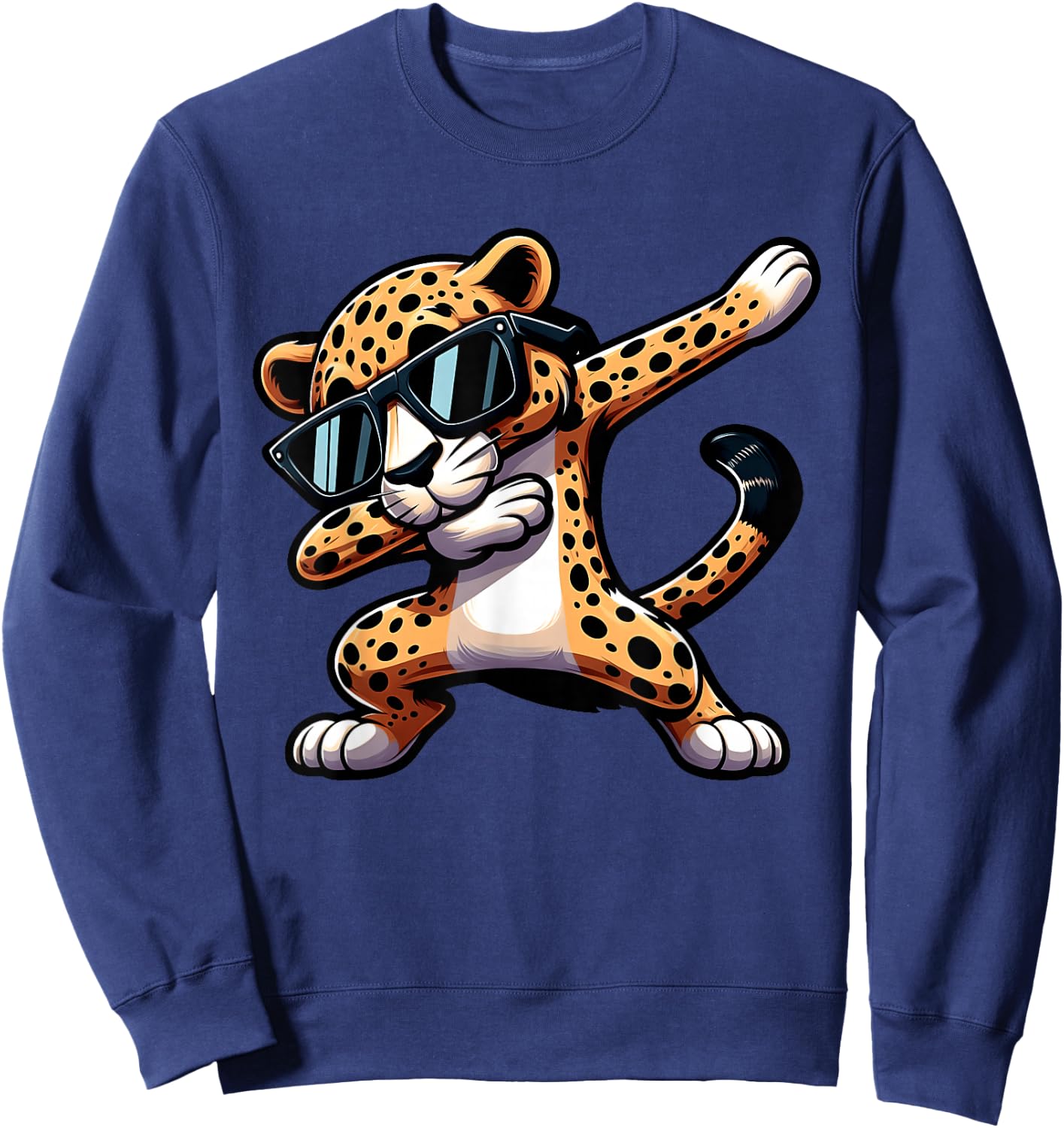 Cool Dabbing Cheetah Leopard Sunglasses Dab Dance Boys Girls Sweatshirt - Sweatshirt | Navy