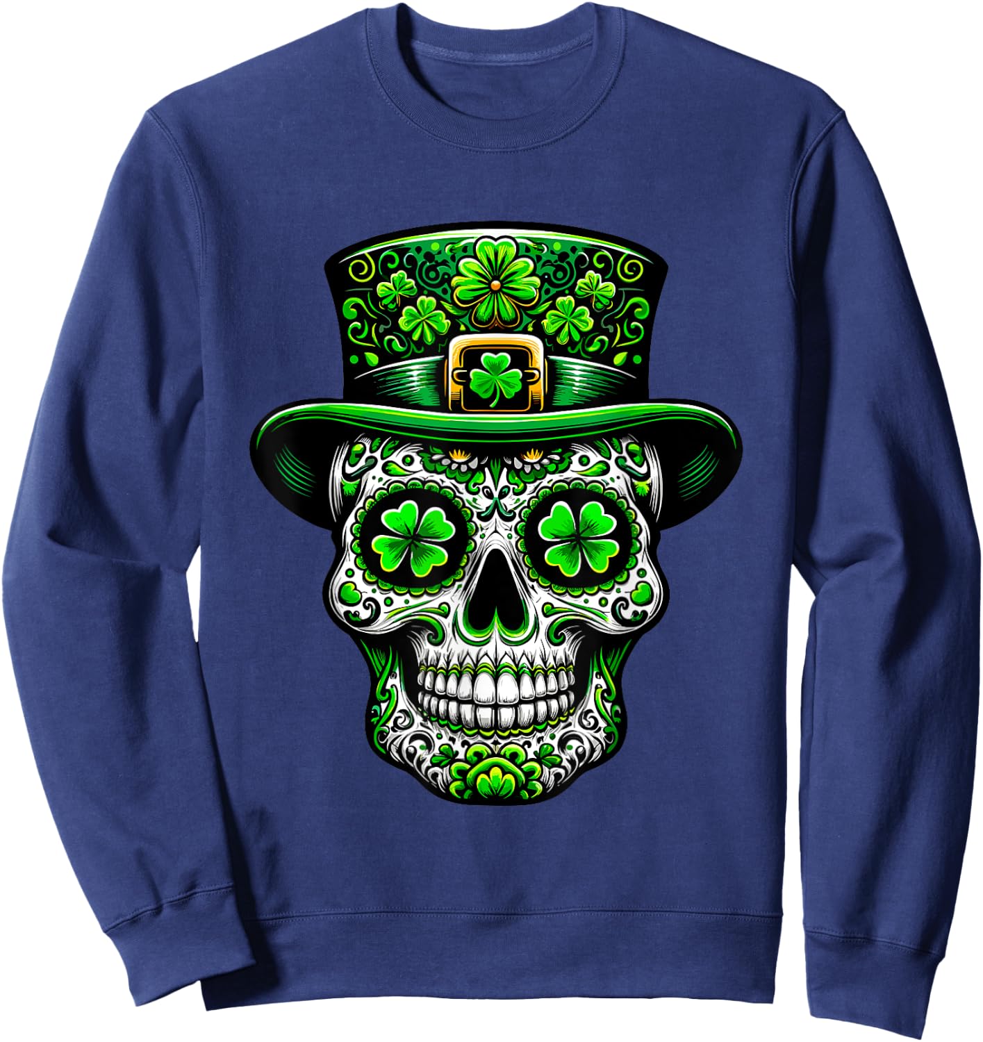 Ireland Sugar Skull Clover Irish St Patricks Day Costume , black Sweatshirt - Sweatshirt | Navy