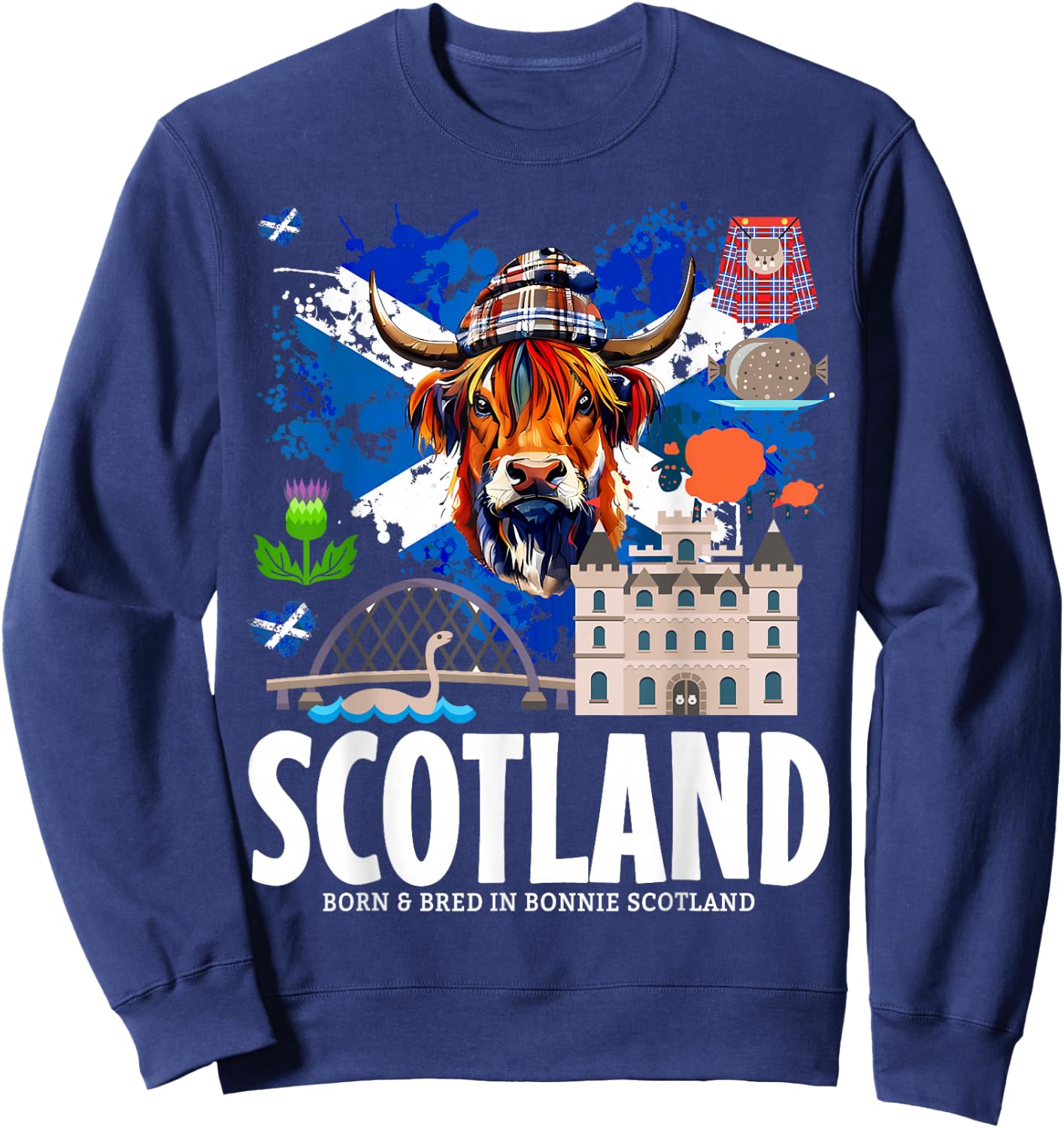 Scottish Flag Idea & Scotland Flag Highland Cow Sweatshirt - Sweatshirt | Navy