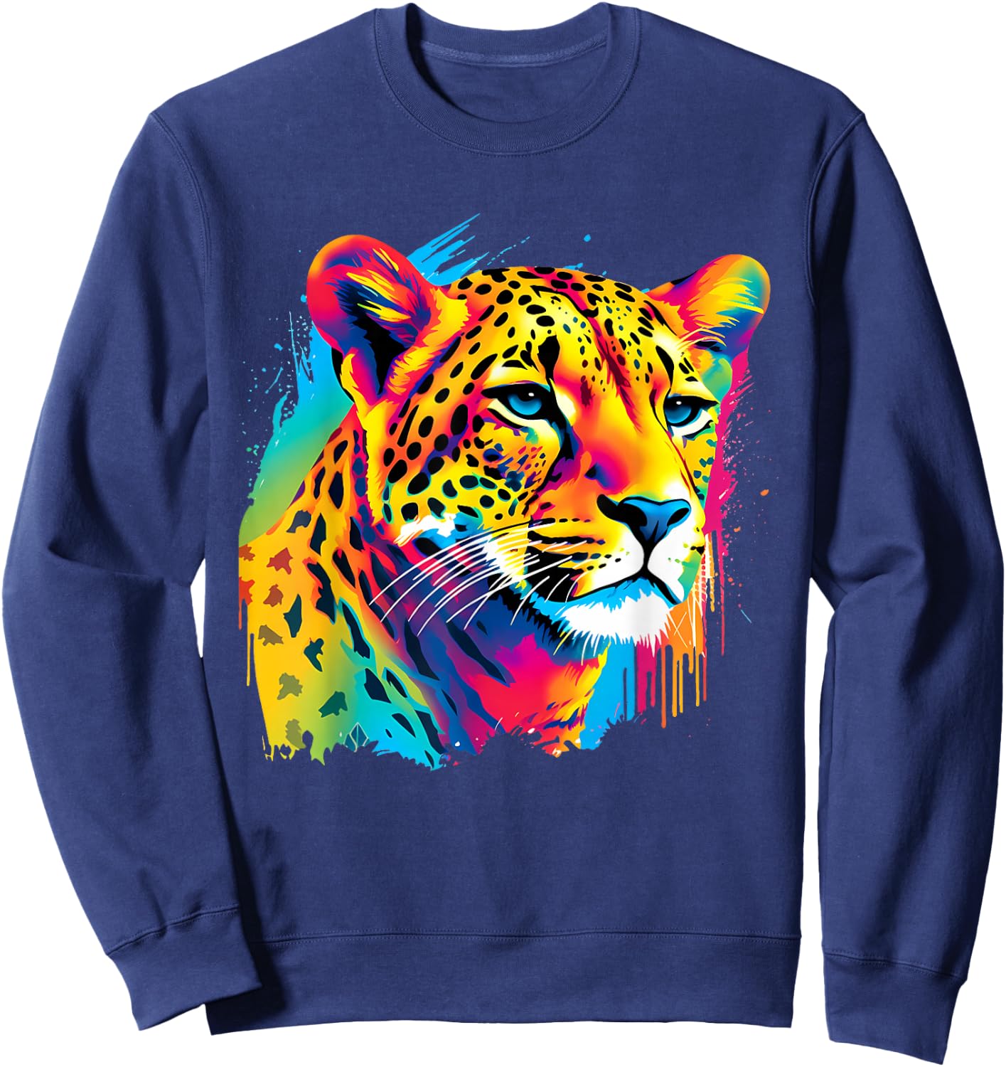 Colorful Cheetah Face Animal Print Big Cat Wildlife Artwork Sweatshirt - Sweatshirt | Navy