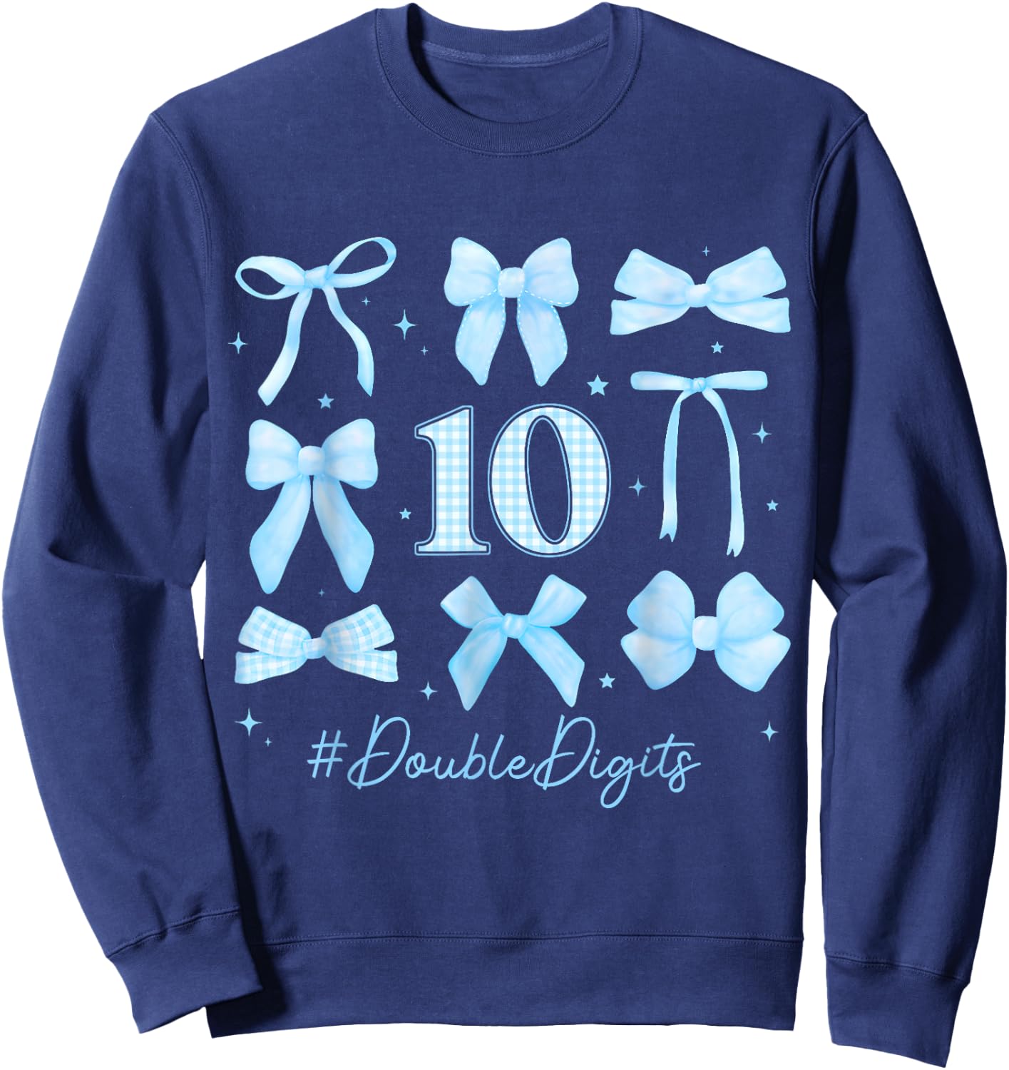 10th Blue Floral Coquette Bow Double Digits Birthday Girl Sweatshirt - Sweatshirt | Navy