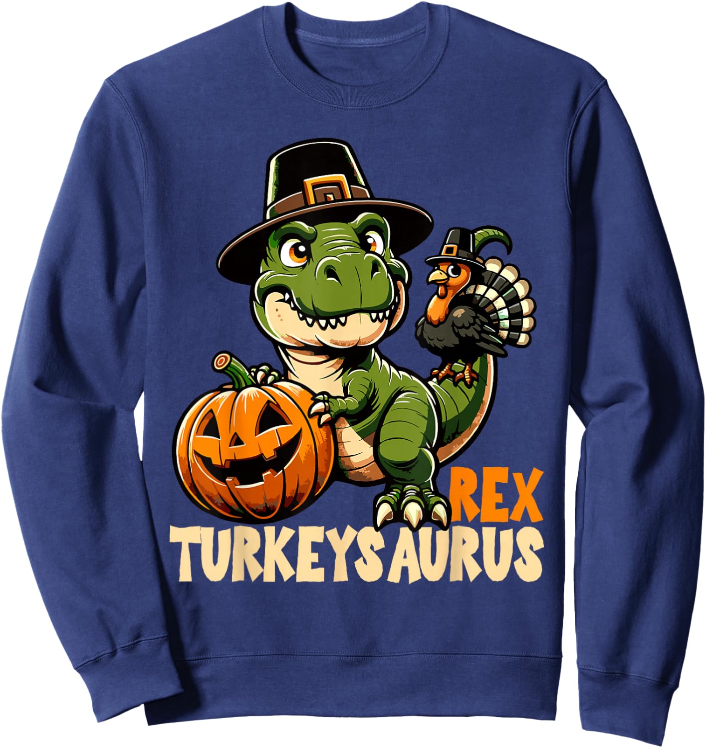 Dinosaur Thanksgiving Outfit Fall Boys Kids Toddler Turkey Sweatshirt - Sweatshirt | Navy