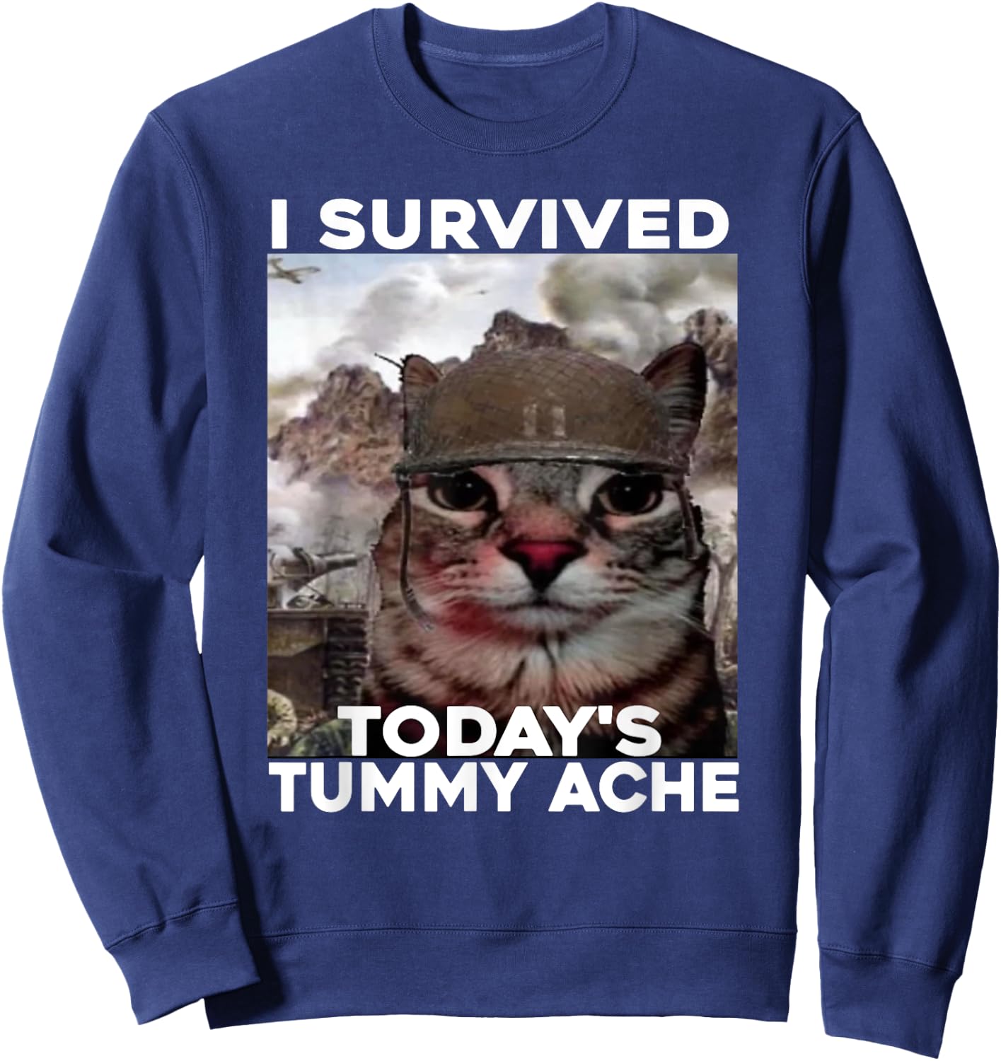 I Survived Today's Tummy Ache cat Sweatshirt - Sweatshirt | Navy