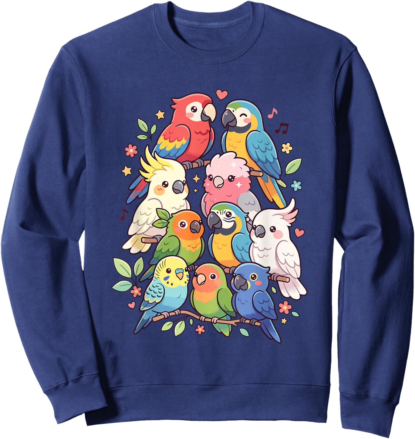 Kawaii Parrot Flock Cute Bird Aesthetic Budgie Cockatiel Sweatshirt - Sweatshirt | Navy