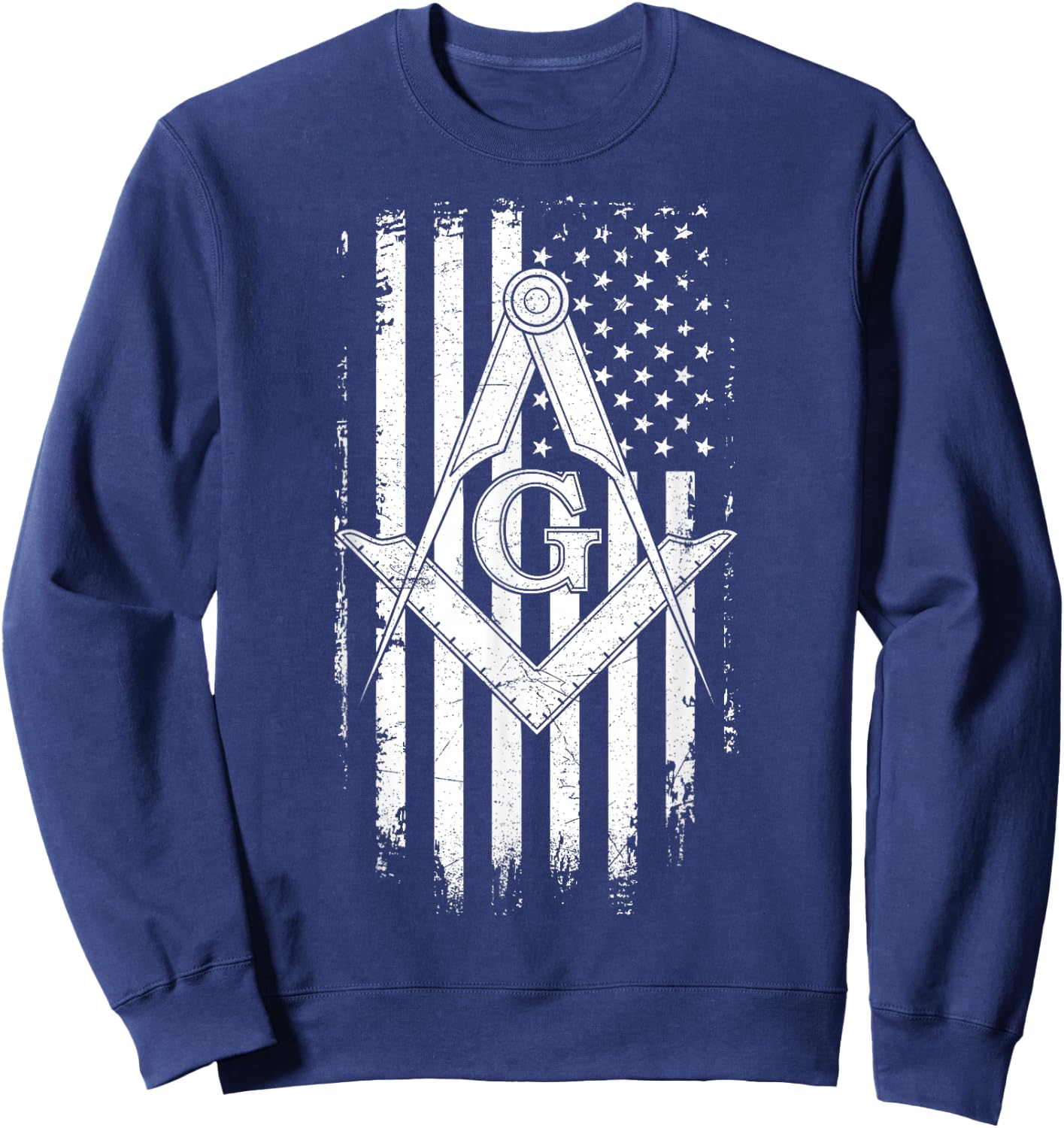 Masonic American Flag Square and Compass - Freemason Sweatshirt - Sweatshirt | Navy