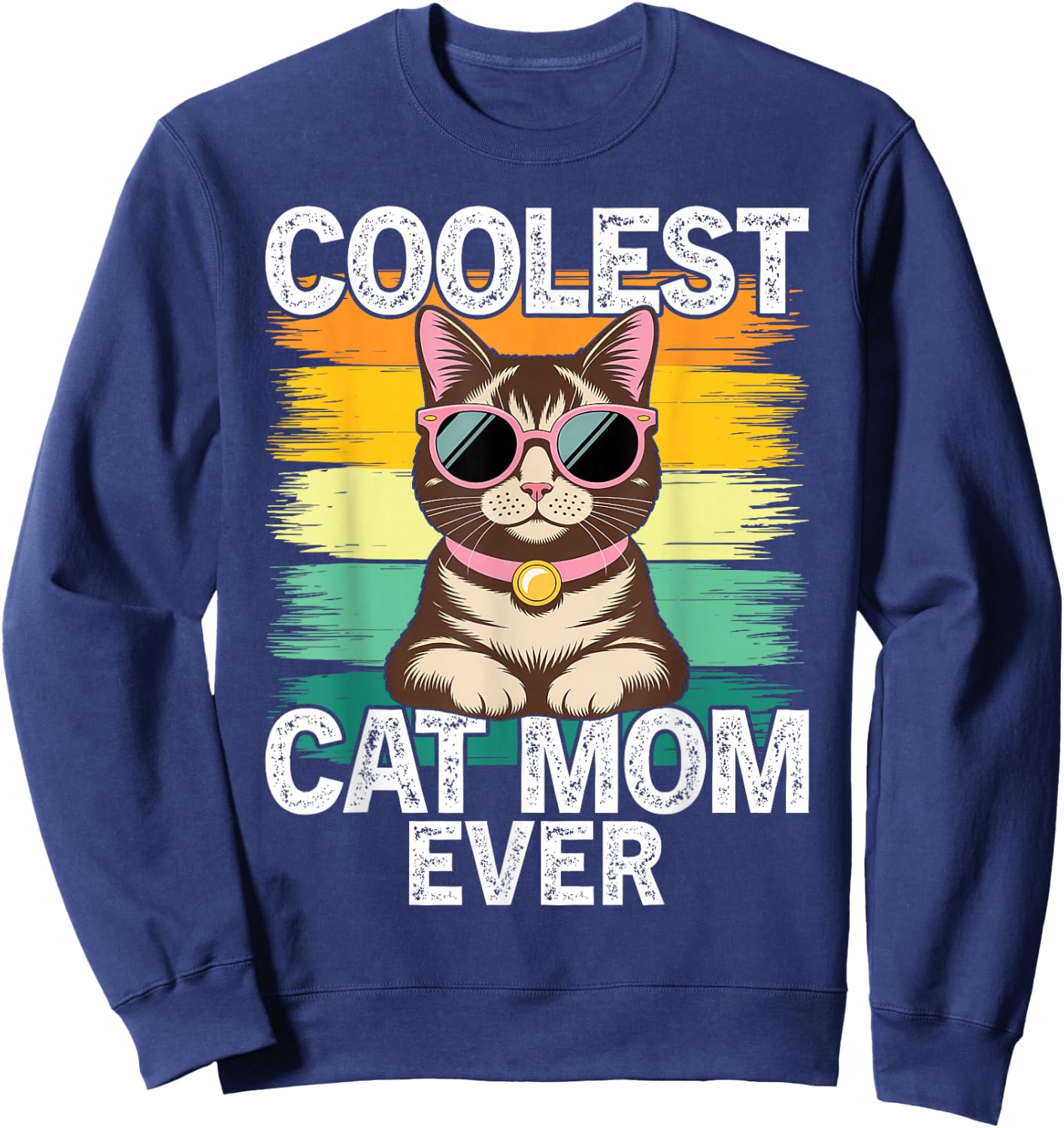 Funny Best Mom Ever Coolest Cat Mama Graphic Sweatshirt - Sweatshirt | Navy