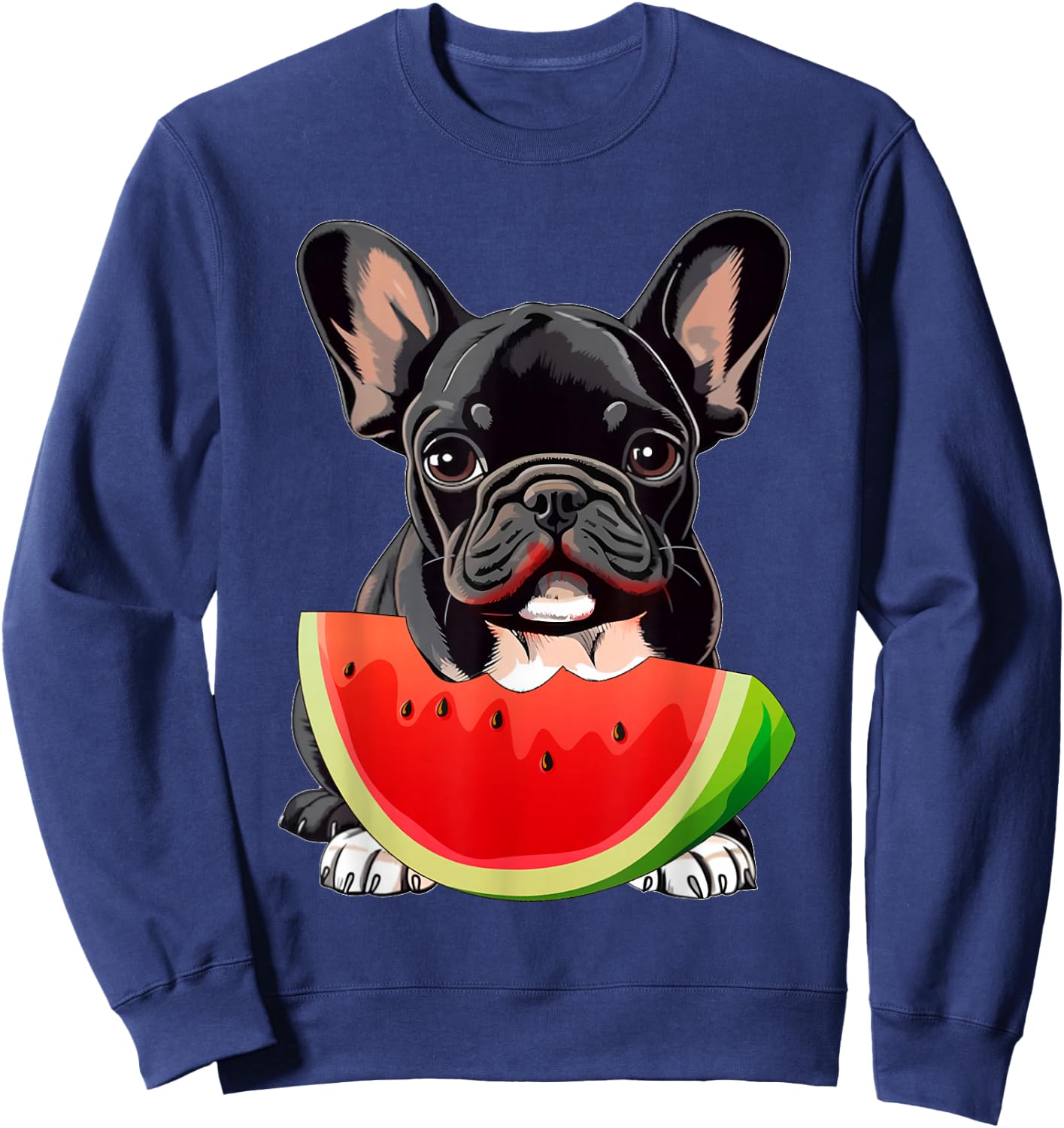 Funny French Bulldog Dog & Watermelon Slice Summer Vacation Sweatshirt - Sweatshirt | Navy