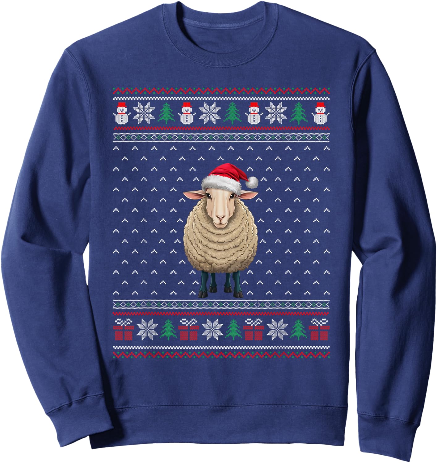 Sheep Wearing Santa Hat Ugly Xmas Sheep Lovers Sweatshirt - Sweatshirt | Navy