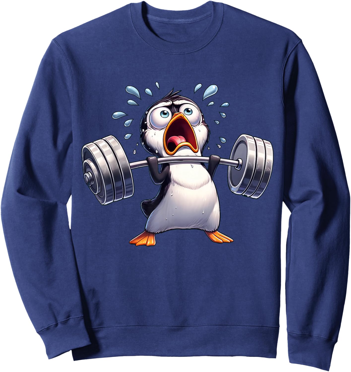 Strong Penguin Lifting Weights Workout Training Sweatshirt - Sweatshirt | Navy