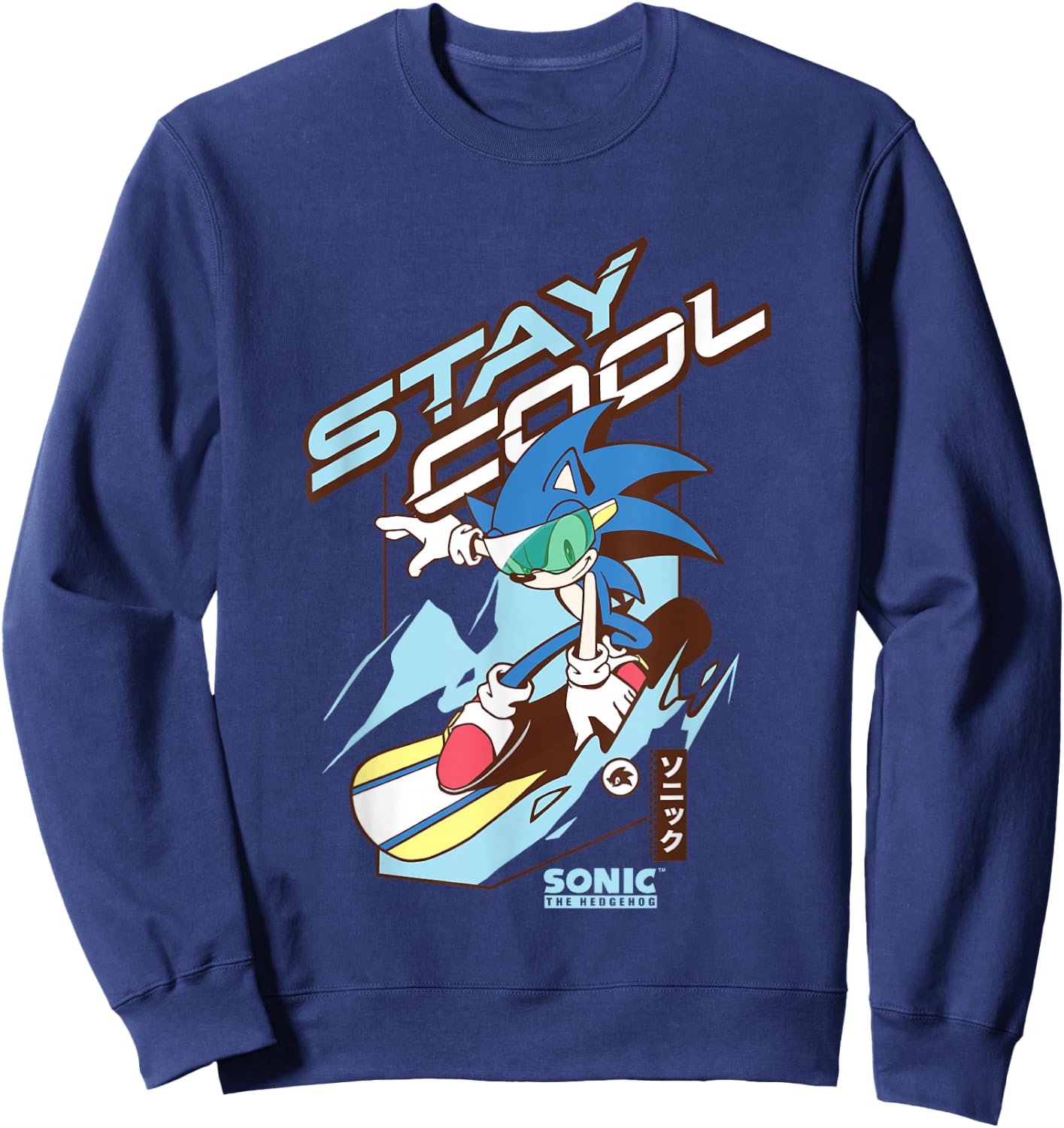 Sonic The Hedgehog Stay Cool Snowboarding Logo Sweatshirt - Sweatshirt | Navy