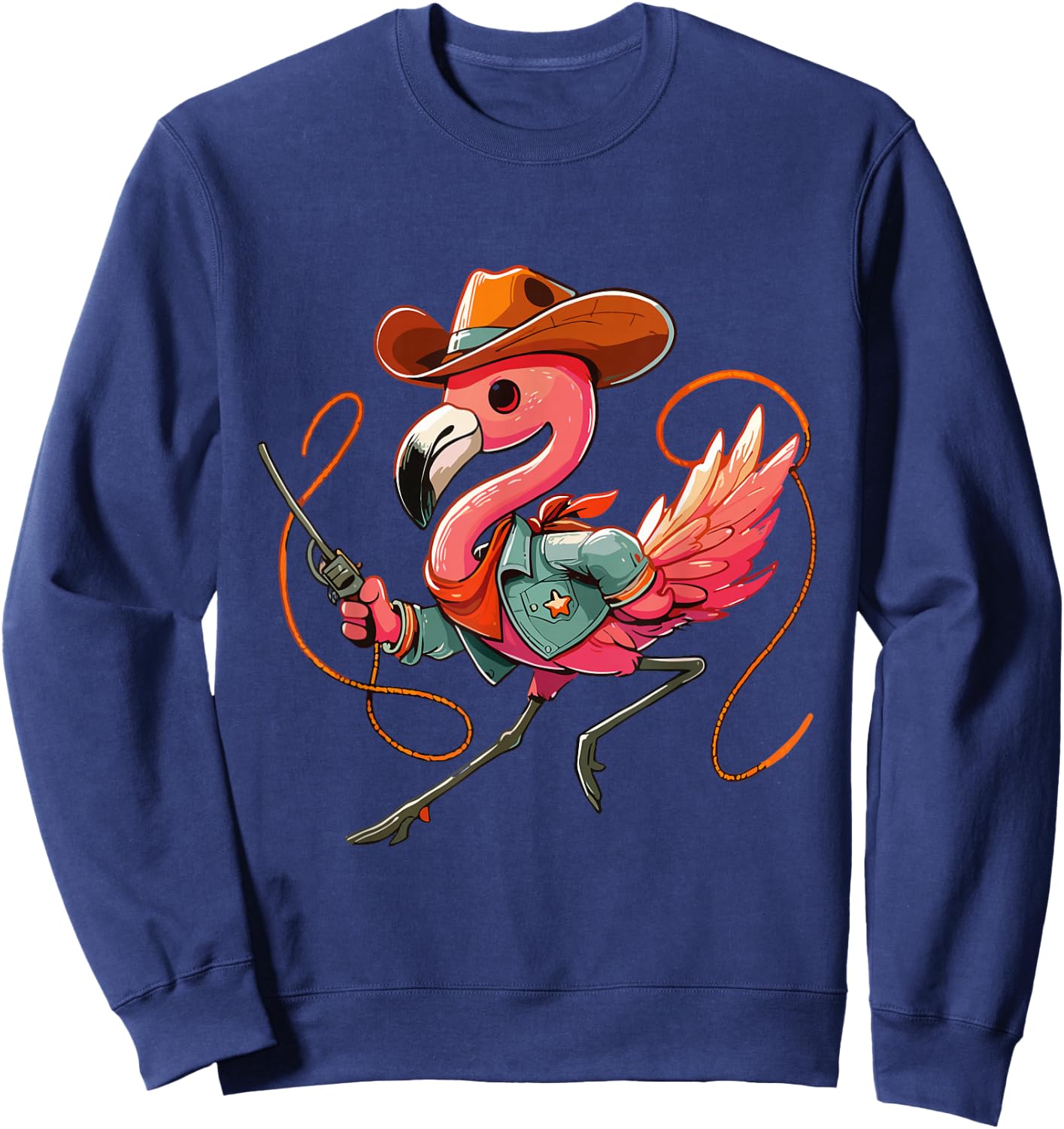 Western Rodeo Cowboy Outfit Hat Flamingo Texas Animals Sweatshirt - Sweatshirt | Navy