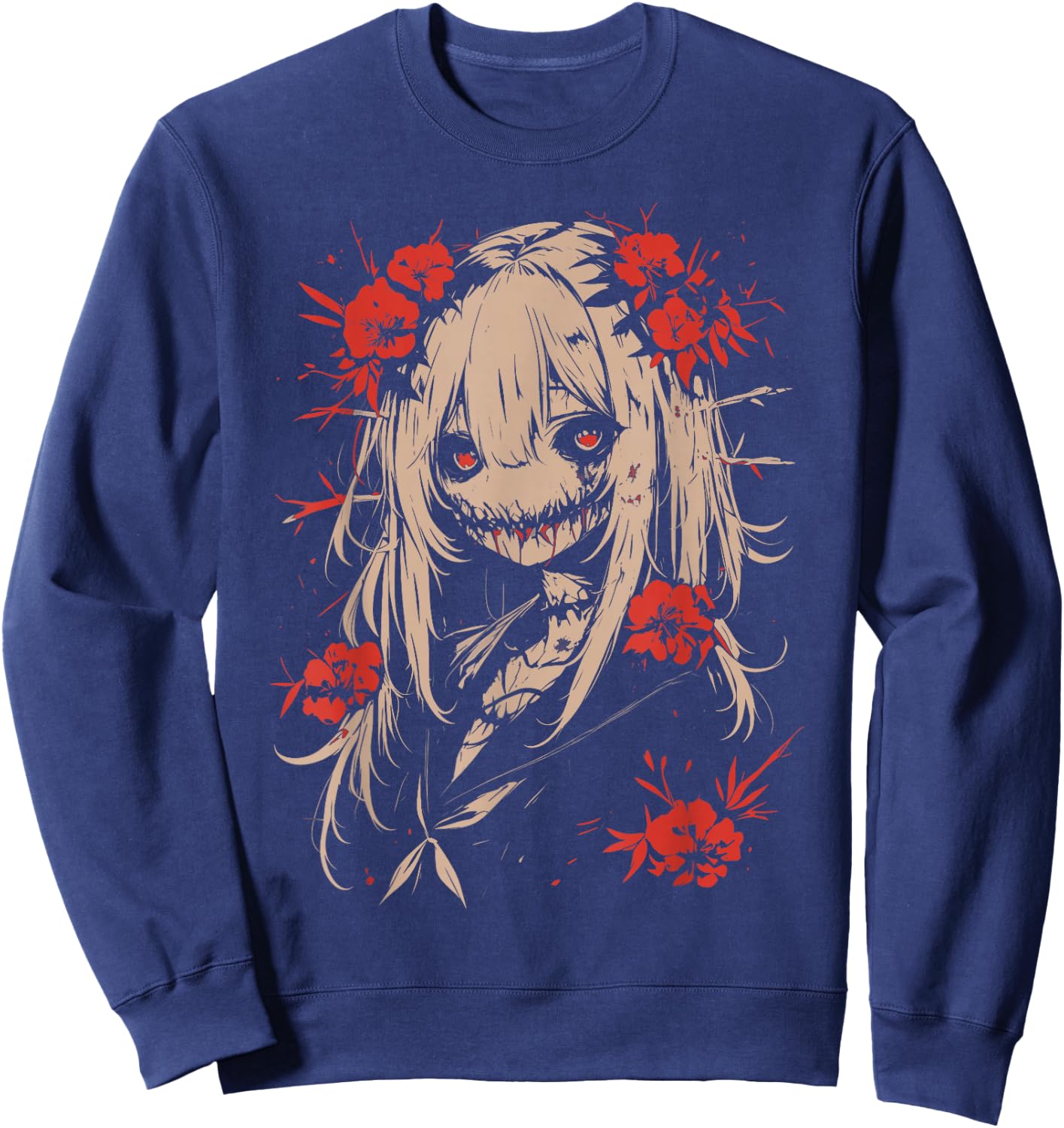 Horror Anime Manga | Japan Japanese Creepy Kawaii Goth , black Sweatshirt - Sweatshirt | Navy