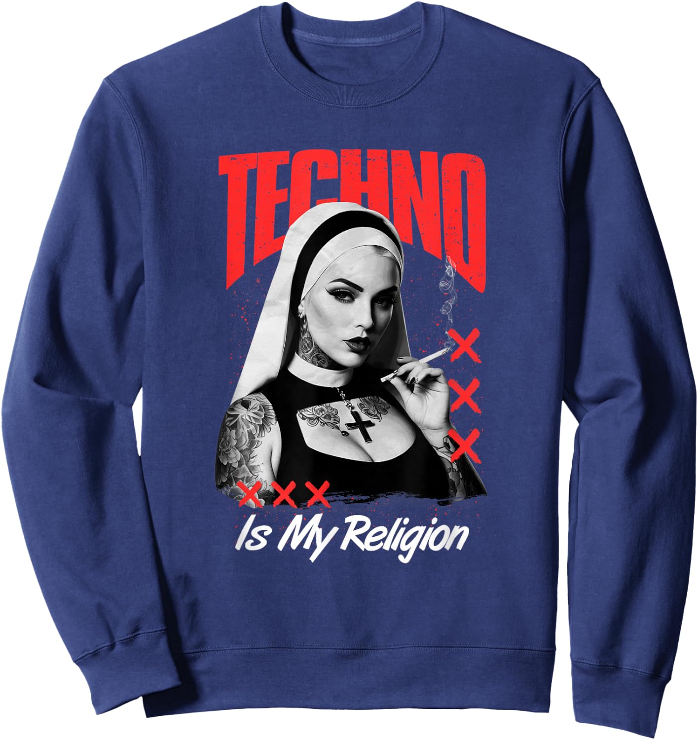Techno Nun Evening Techno Rave Hardstyle , Black, S Sweatshirt - Sweatshirt | Navy