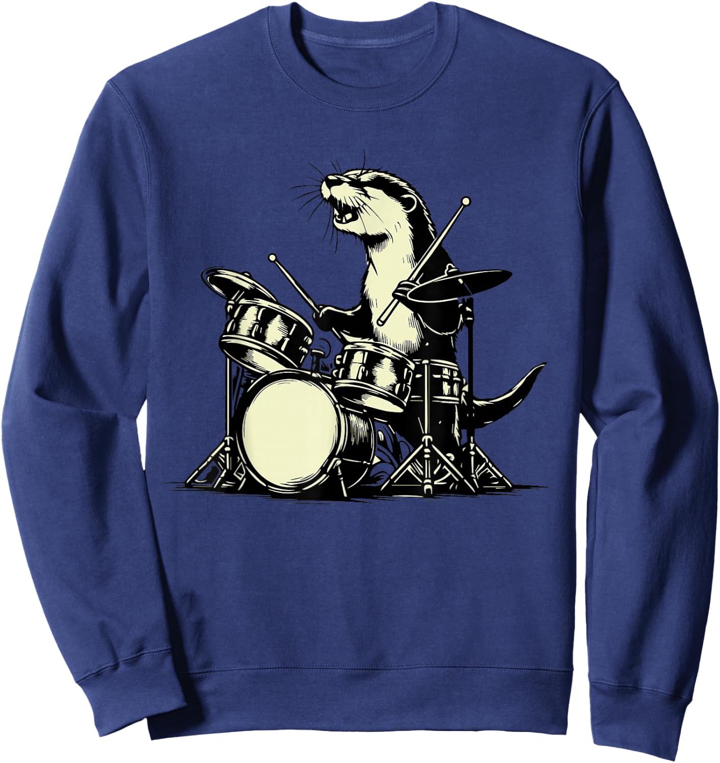 Otter Drummer Rock Retro Drummer Sea Otter Playing Drums Sweatshirt - Sweatshirt | Navy