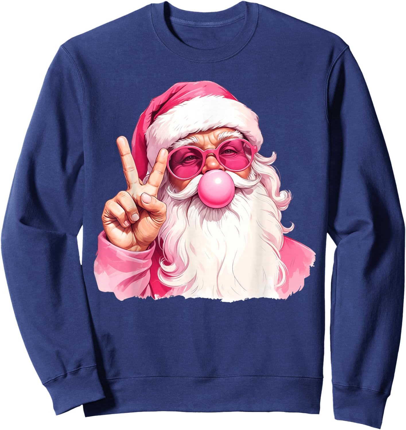 Vintage Retro Santa Christmas Bubble Gum Pink Sunglasses Sweatshirt - Sweatshirt | Navy