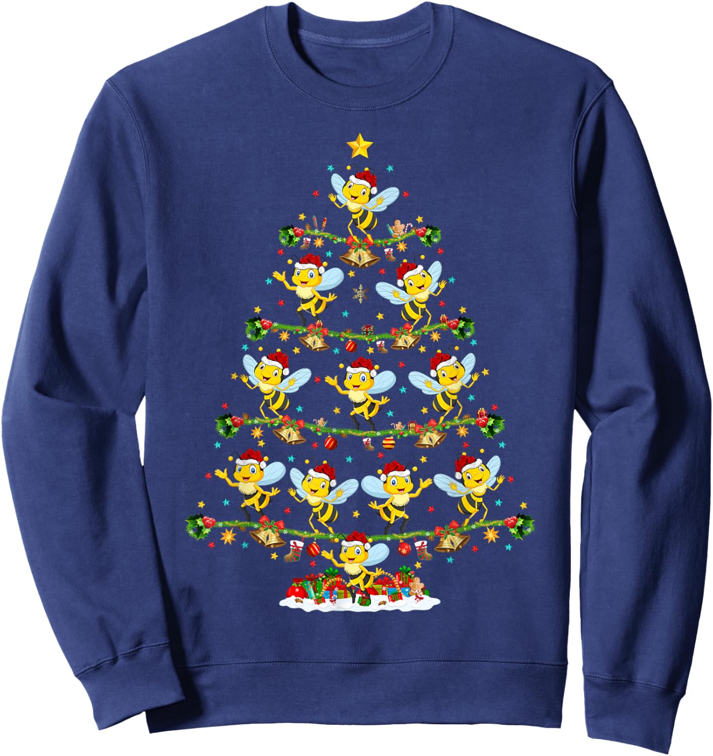 Bee Xmas Tree Lighting Santa Bee Christmas Sweatshirt - Sweatshirt | Navy