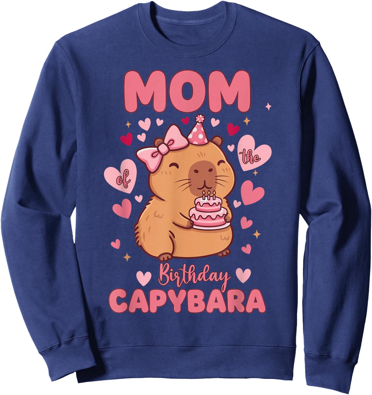 Mom of The Birthday Capybara Kawaii Birthday Girl Matching Sweatshirt - Sweatshirt | Navy