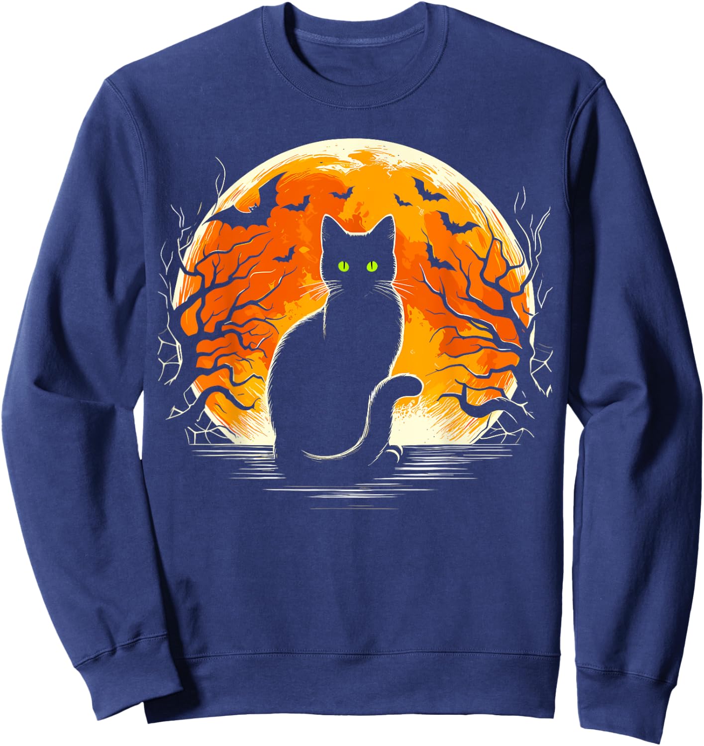 Cat Costume Retro Moon Cat Halloween Women Kids Sweatshirt - Sweatshirt | Navy