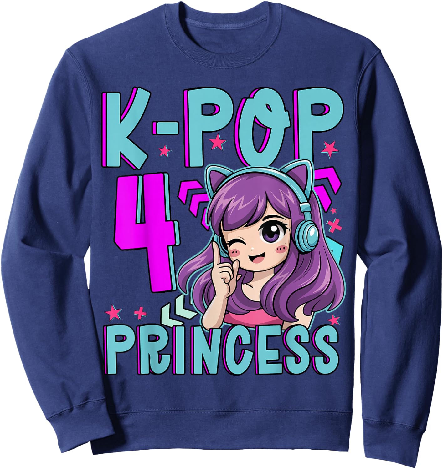 K-Pop Princess Age 4 Years Old Birthday Kid Sweatshirt - Sweatshirt | Navy